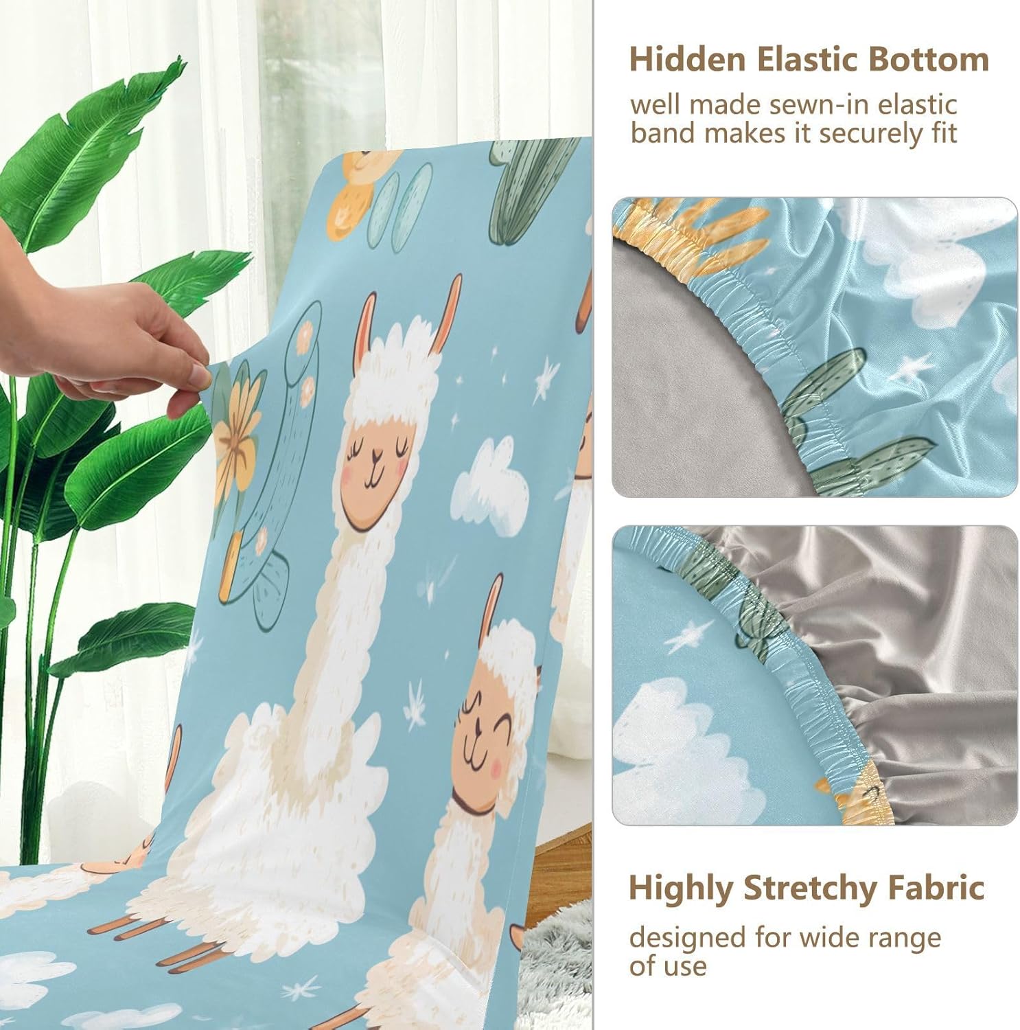 ALAZA Chair Covers for Dining Room, Seamless Pattern Cute Llama Alpaca Stretch Chair Cover Sets Chair Protector Removable Washable for Ktichen Restaurant Hotel