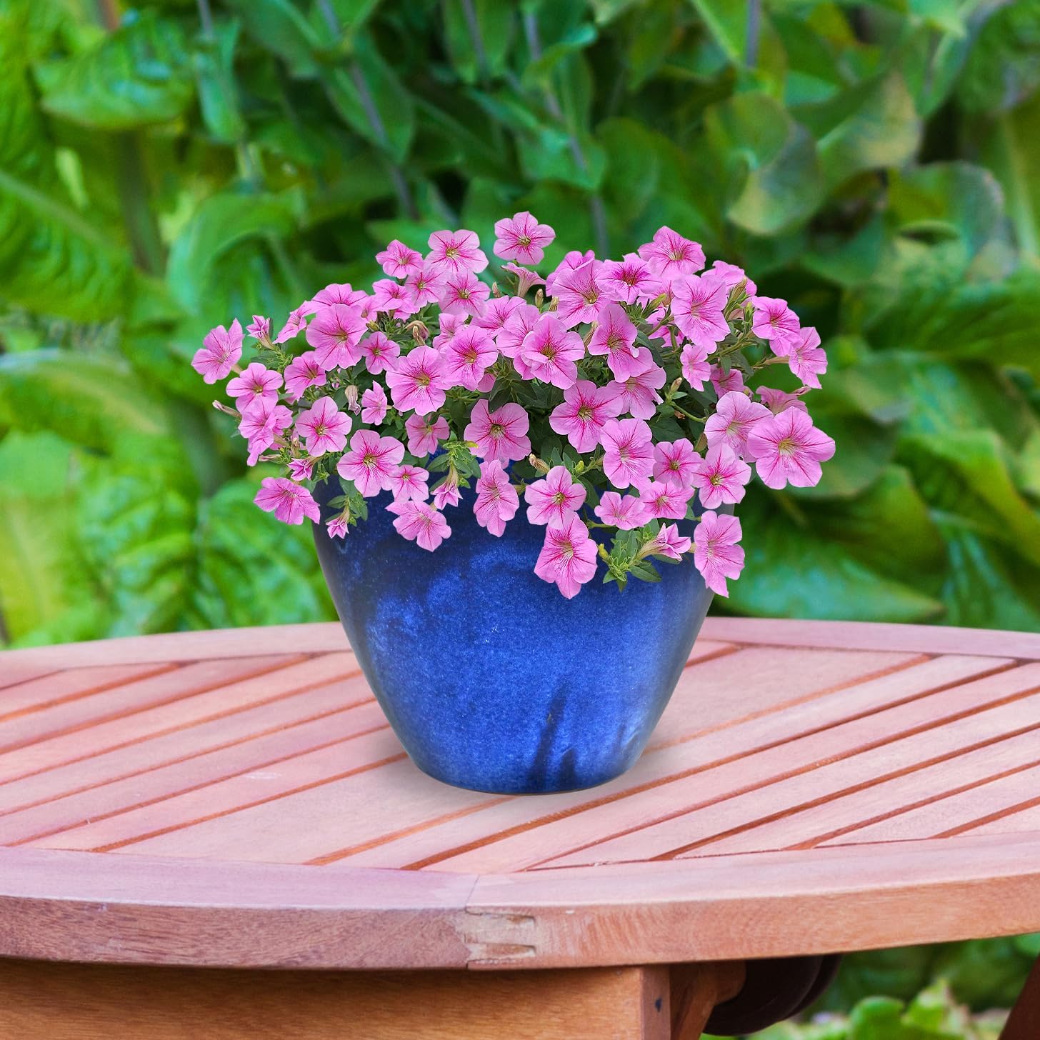 Sunnydaze Large Ceramic Plant Pot - Round Outdoor Glazed Ceramic Planter Pot with Drainage - Resort - Imperial Blue - 13.5"