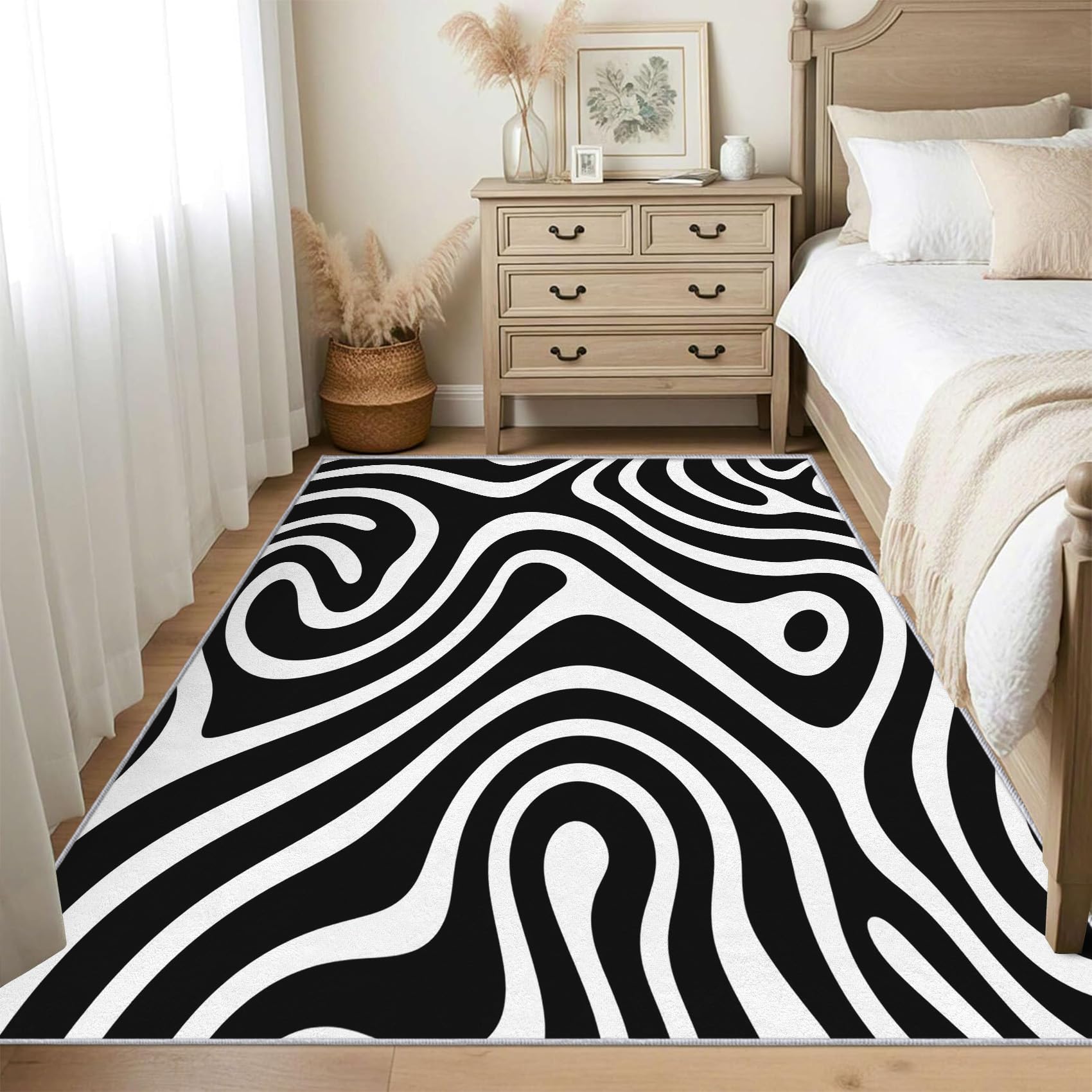 Générique Tapis Tourbillon Noir Blanc, 120x170 cm