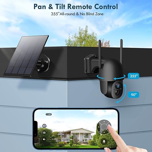Miniatura 5 de Cámaras de seguridad solares inalámbricas para exteriores, 3MP 2K FHD Cámara para exteriores inalámbrica 2.4G Wi-Fi 355 View Pan Tilt Cámaras de