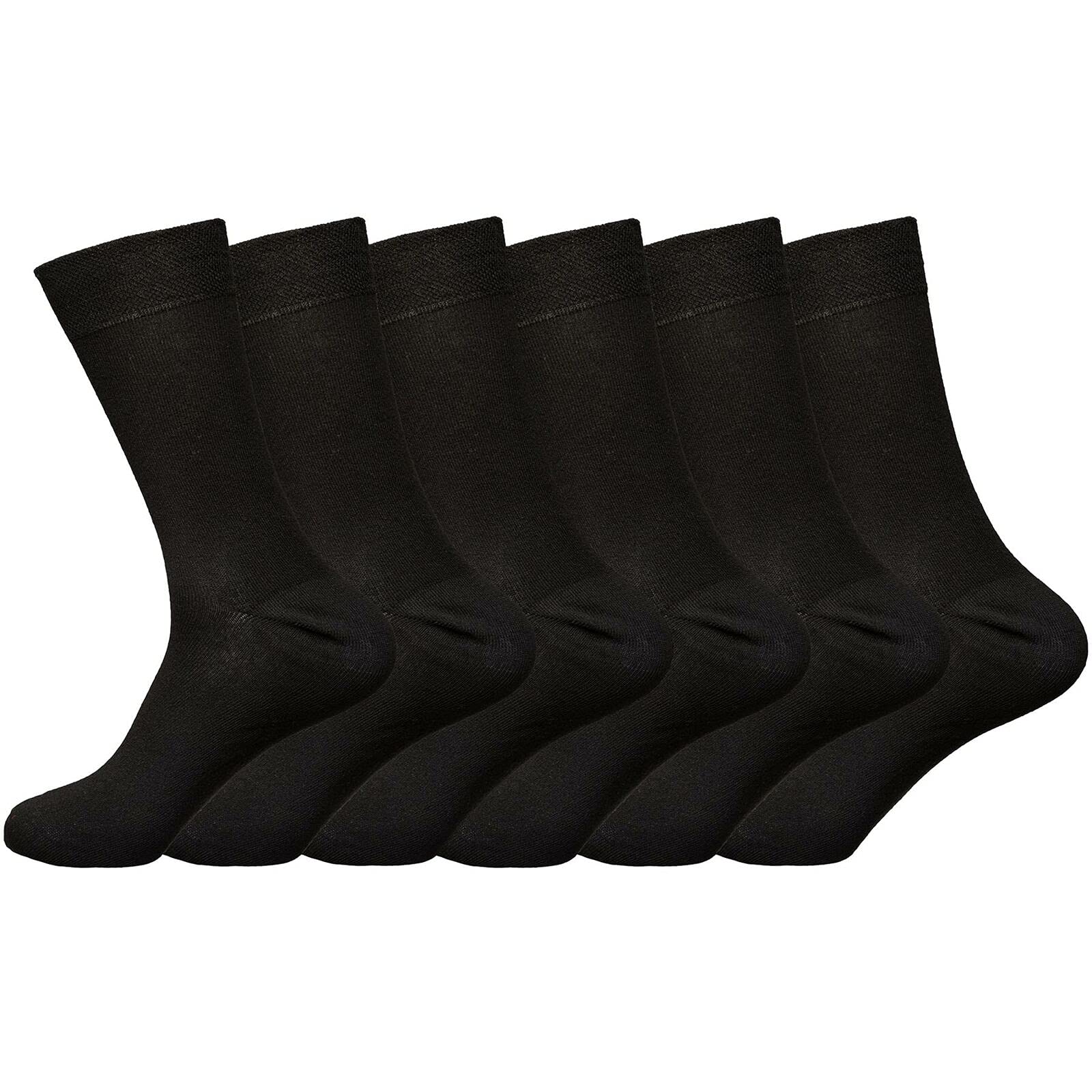 Rozgul Men's Black 6 Pairs Plain Diabetic Circulatory Socks – Non-Elastic, Extra Stretch, Easy Grip, Rich Cotton, Uk Size 6-11