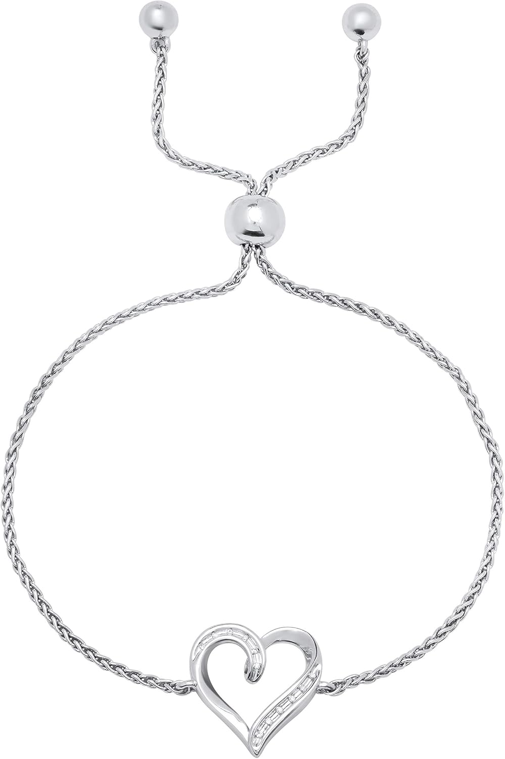 Dazzlingrock Collection Ladies Heart Shape Bolo Bracelet with Diamond Accent, 925 Sterling Silver