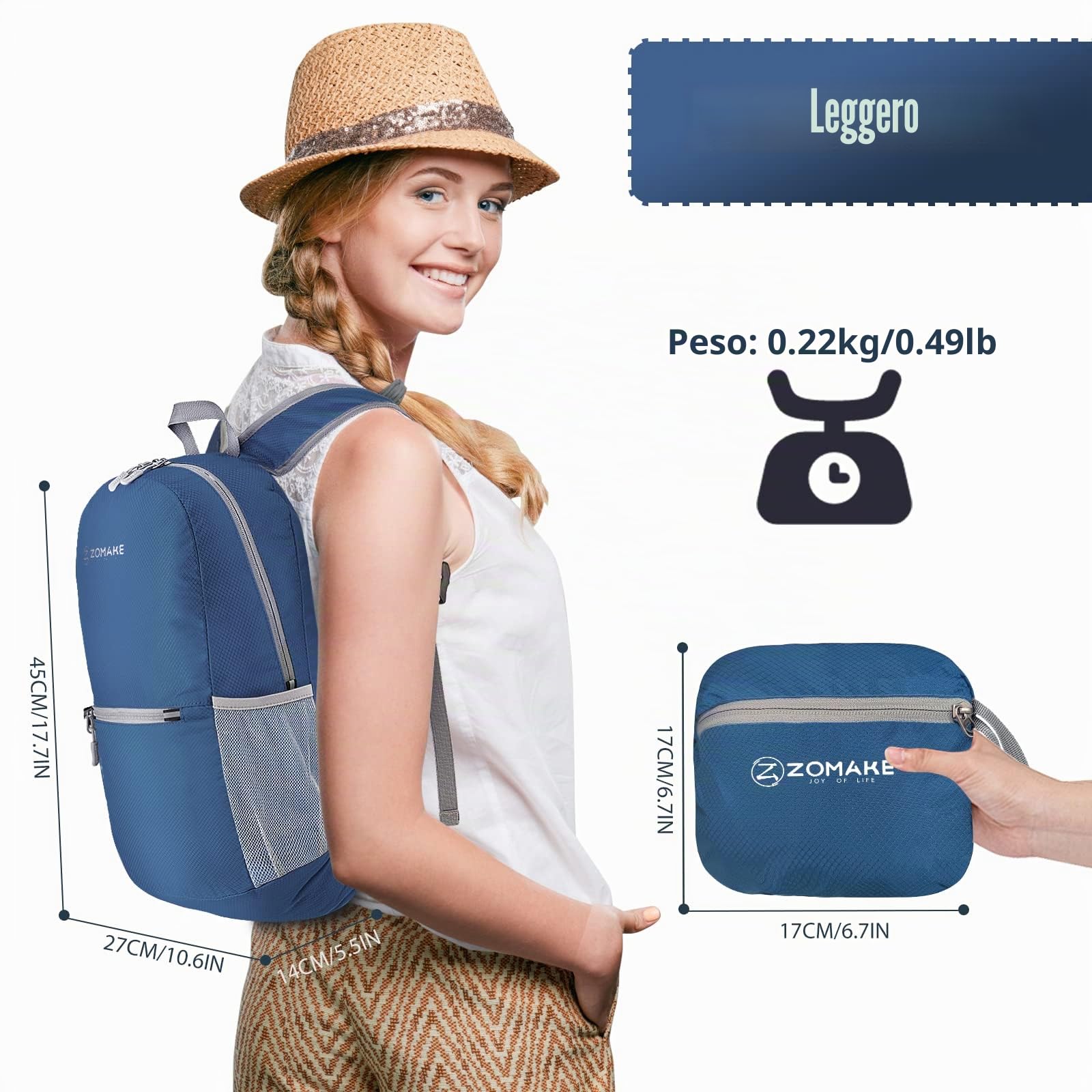 ZOMAKE Zaino Pieghevole Ultraleggero - Zaini Ripiegabile Zainetto Piccolo 20L,Packable Backpack Da Trekking Per Donna Uomo Viaggio Campeggio Città Sportivo