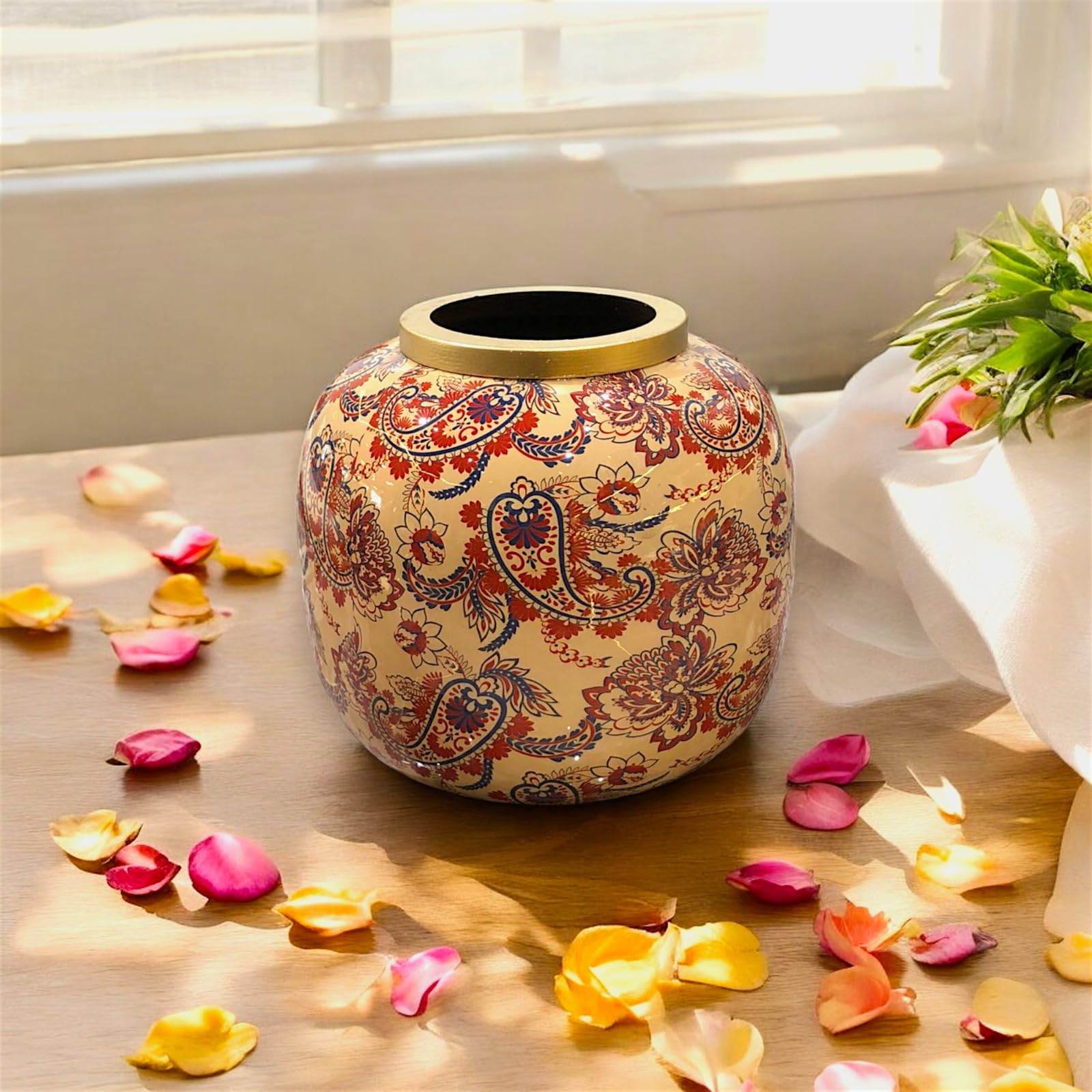 The Artage Metal Colour Flower Vase Meena Work Decorative Accent Flower Pot Artifacts Home Unbreakable Center Table Top Shelf Showcase Console Living Room Decor (Peacock Orchard) (B0DBJB5BHP) Amazon Price History, Amazon Price Tracker