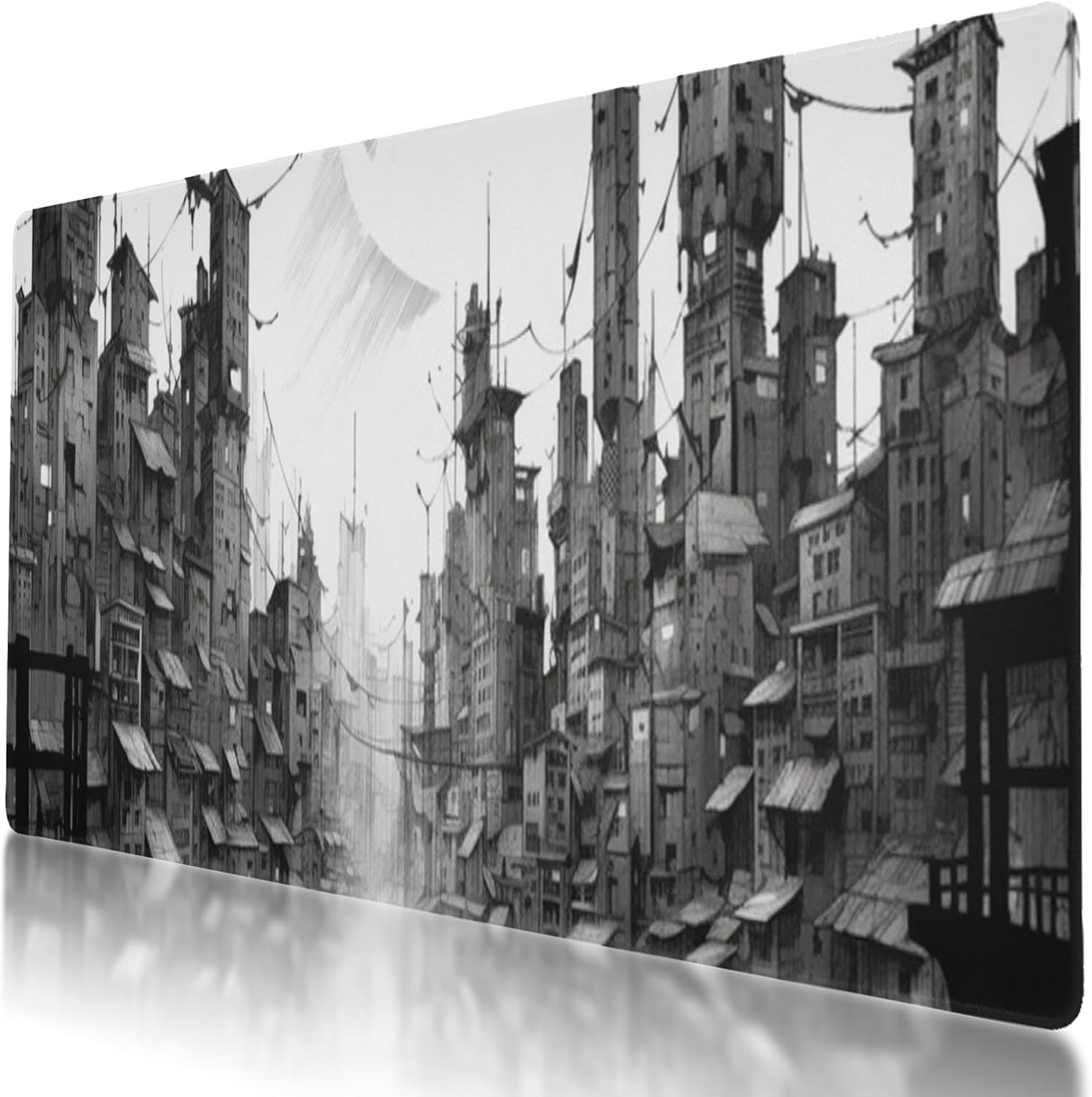 Large Gaming Mouse Mat with Skyline Design, 80 x 40 cm, Waterproof