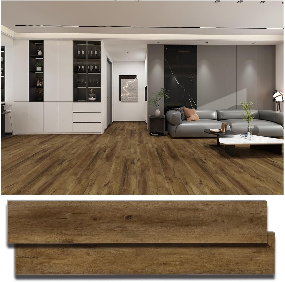 spc click lock luxury vinyl flooring plank | 21.4 sq.ft | thick 5 mm | wood floating lvp floor tile| 100% waterproof |rigid core|use for indoor/commercial/office | (oak-3) oak-3 box (21.4 sq.ft, 10 planks)