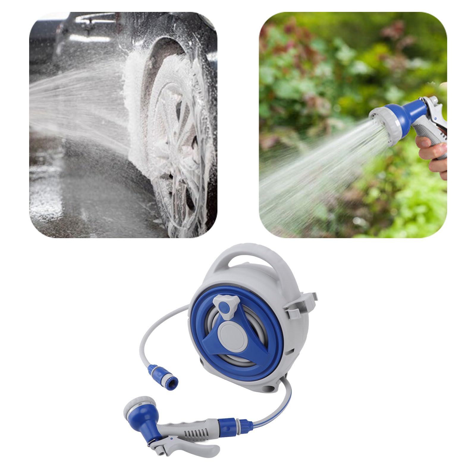 Carrete de manguera de jardín Carrete de manguera portátil a prueba de sol de mano con boquilla de tubería de agua de 15 m para riego de patio doméstico Jardinería Uso al aire