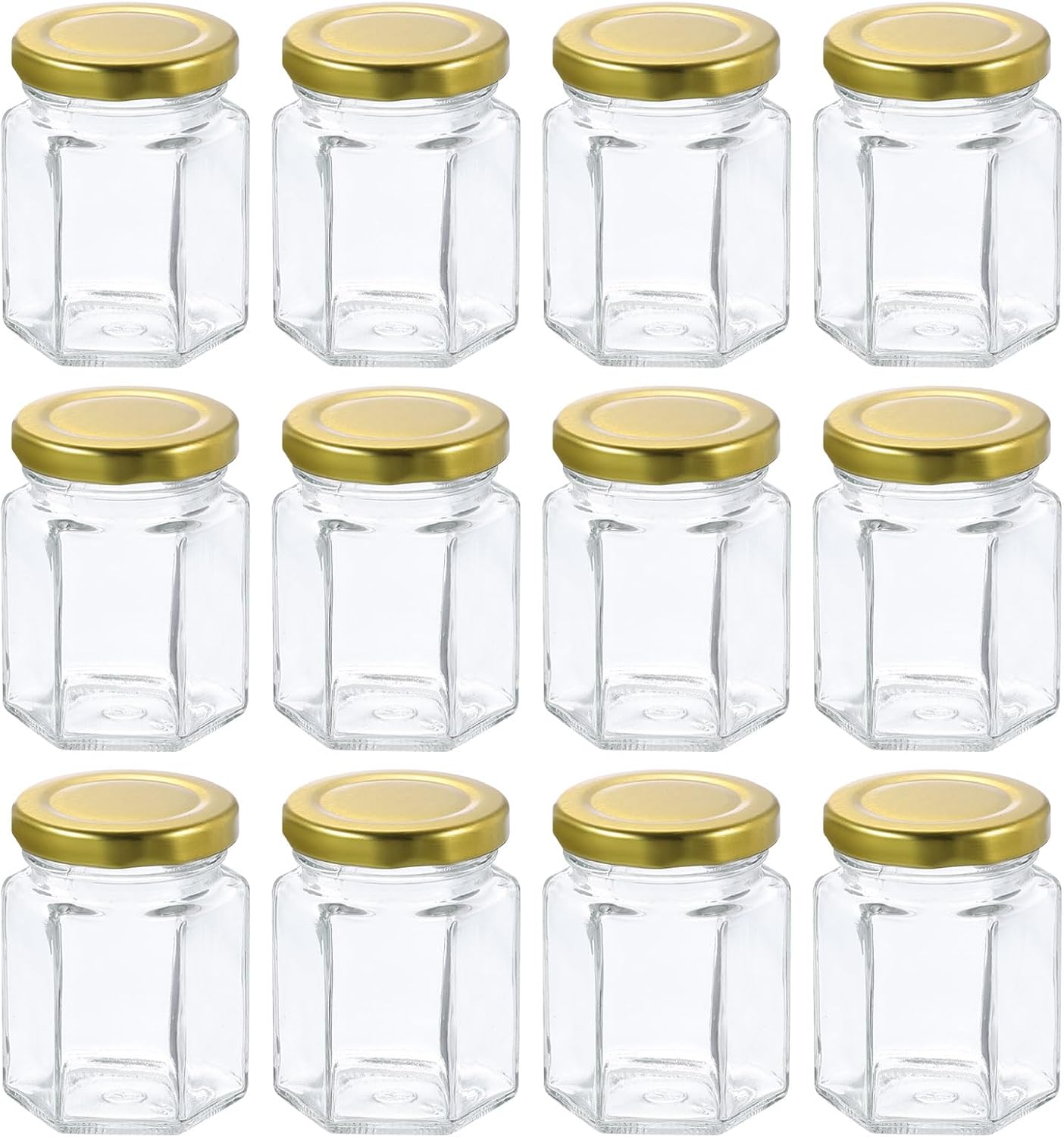 HARFINGTON 12pcs Hexagon Glass Honey Jars 6.1oz Small Mini Honey Jar Container with Gold Lids for Wedding Party Favors Bridal Shower