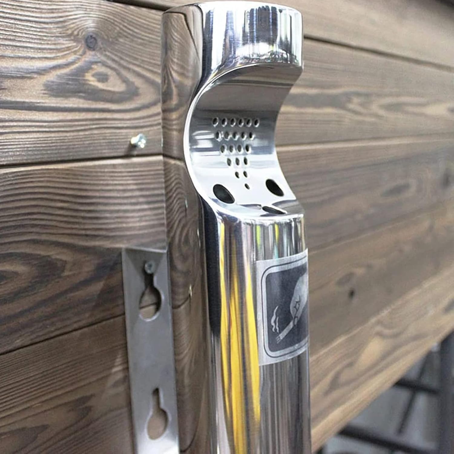 Stainless Steel Wall-Mount Cigarette Butt Receptacle & Ashtray for Outdoor Use, Lockable Disposal Solution for Patios & Commercial Areas, Durable & Weatherproof Design