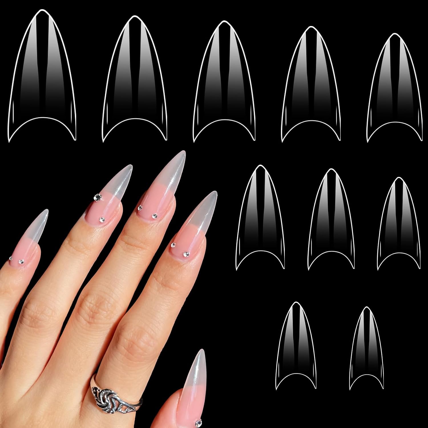 Extra Short Almond Nail Tips - Clear Fake Nails for DIY