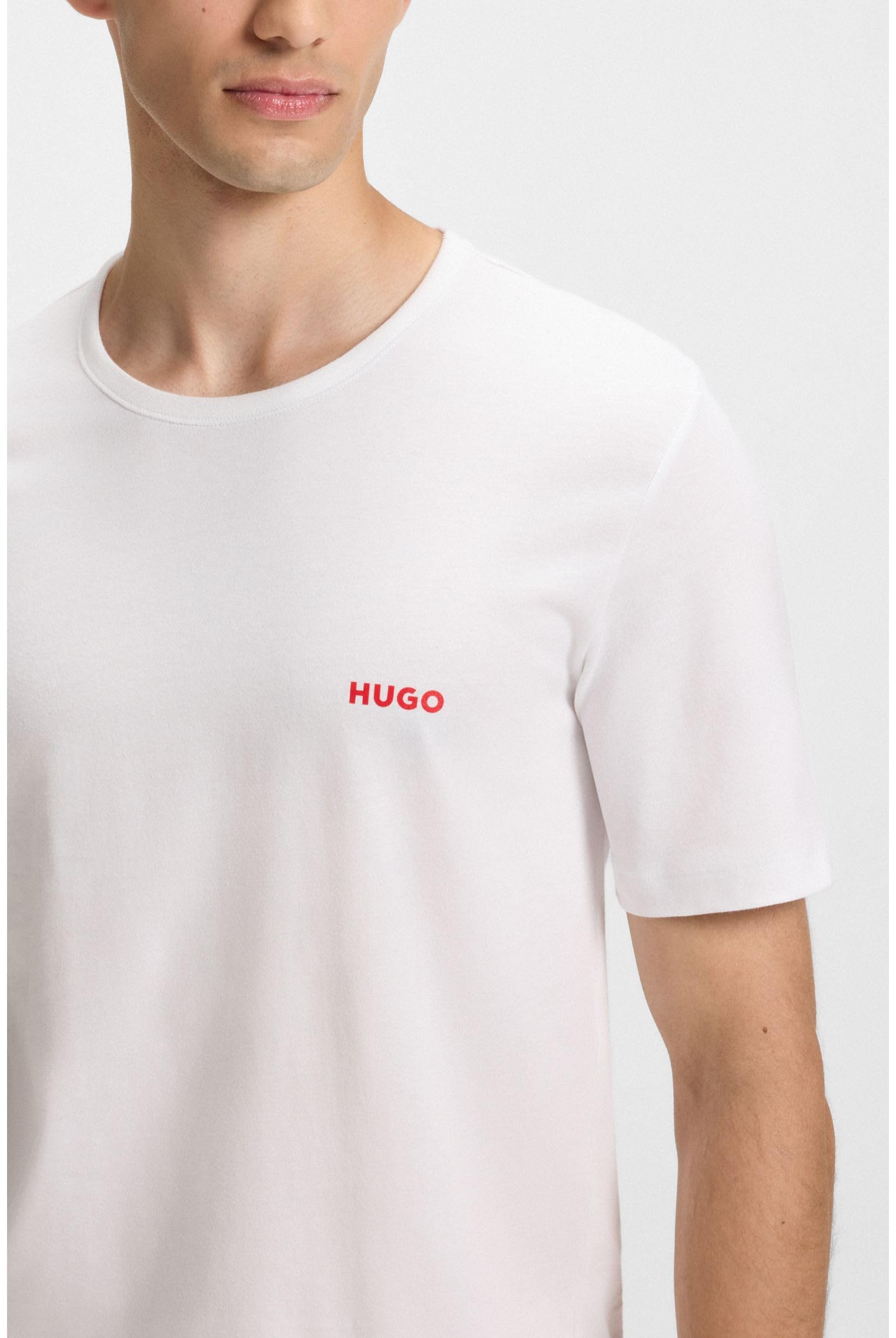 HUGO Męski T-shirt RN Triplet P, trójpak, z bawełny, z logotypem, White100, XS