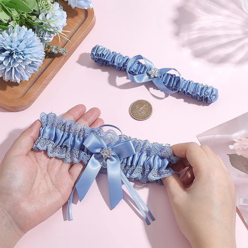 Bride Wedding Garter 6.69×1.97 Inch Blue Bride Bowknot Garter with Rhinestone Flower Party Prom Leg Garters Belt