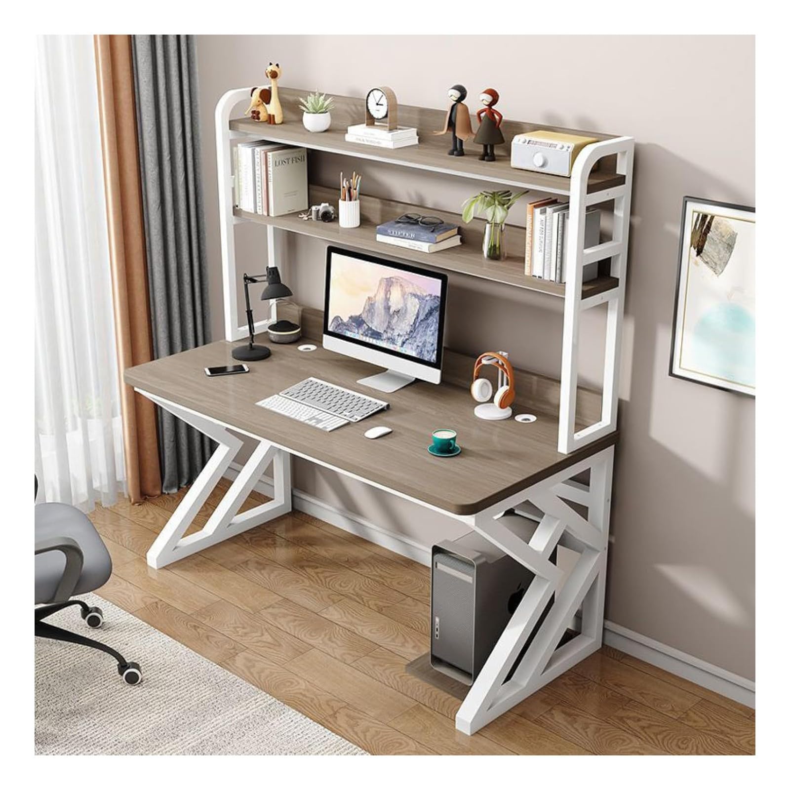 Wdsopk Gray1 Computer Desk Home Office Desk Computer Desk With Storage Shelves,Modern Minimalist Desk With Sturdy Metal Frame Writing Study Workstation For Home And Office（-120X60x170cm）