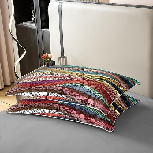 Miniatura 5 de Juego de funda de edredón 100% algodón orgánico, bohemio, ondulado, con diseño de arco iris, bordado, ondas, geométrico, tribal, étnico, decoración