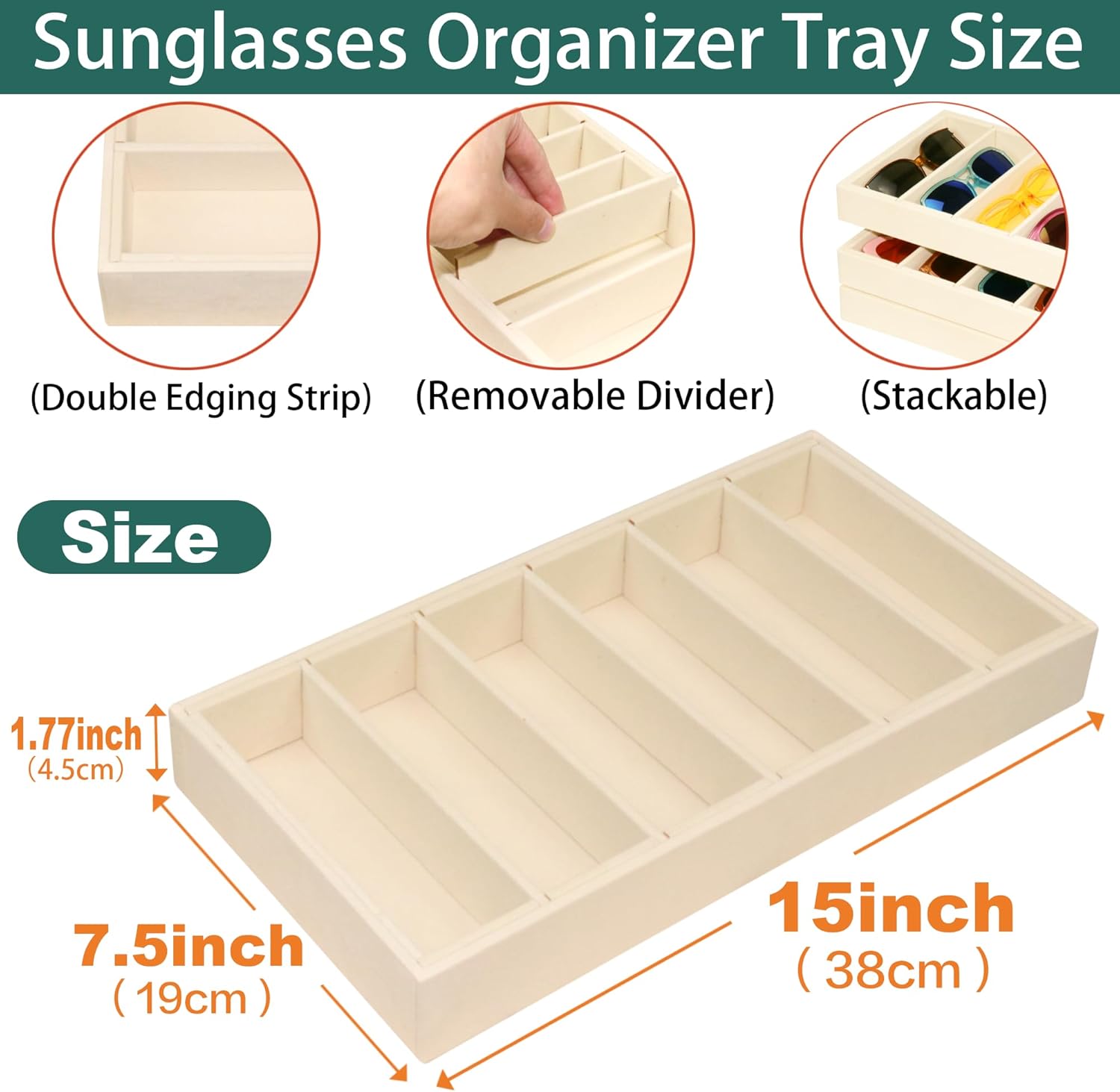 2 Pack Velvet Sunglasses Organizer Tray 6 Grid Sunglass Organizer Velvet Tray Multiple Eyeglasses Eyewear Display Case for Women/Men, Beige