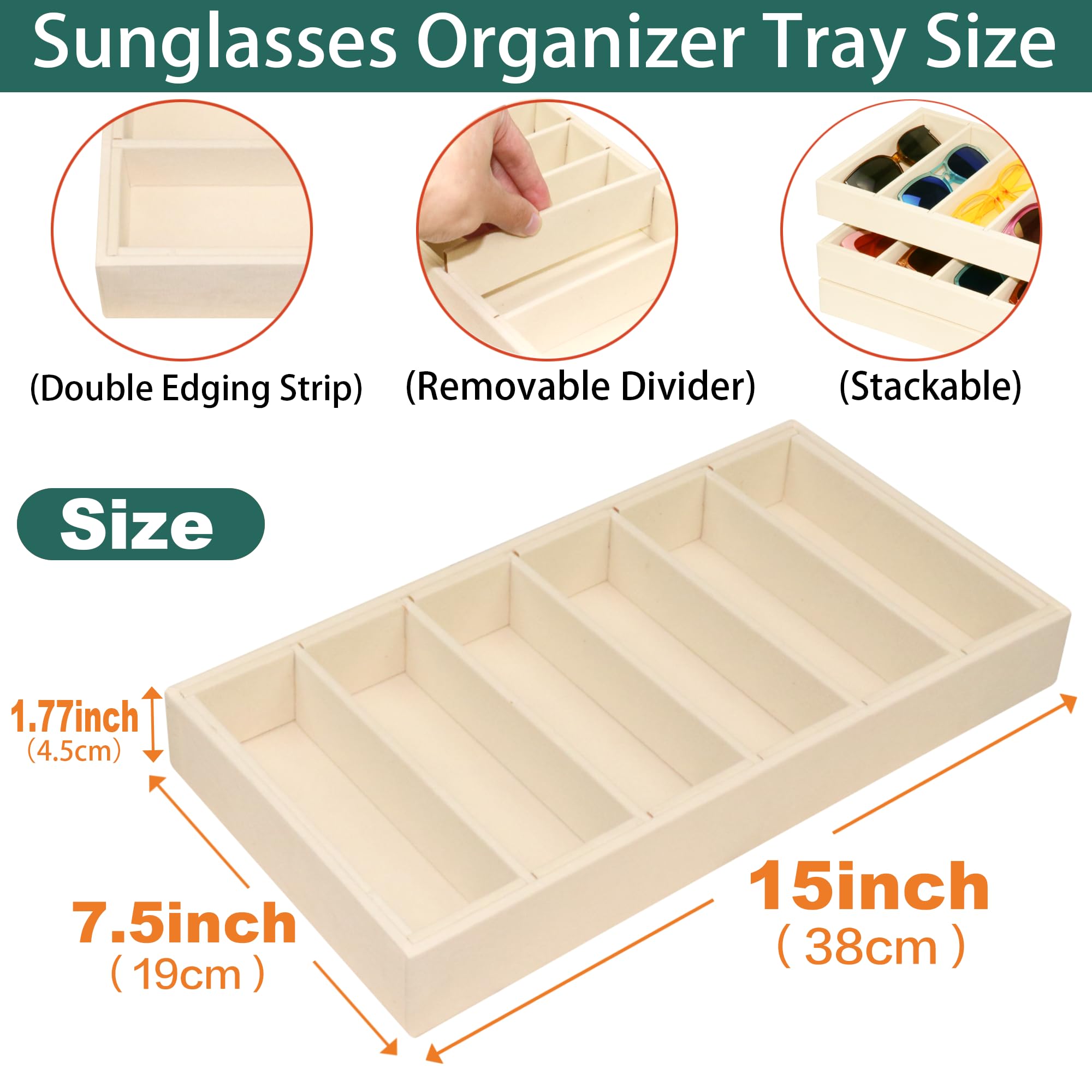 Bandejas de joyería para almacenamiento de gafas de sol, 2 beige