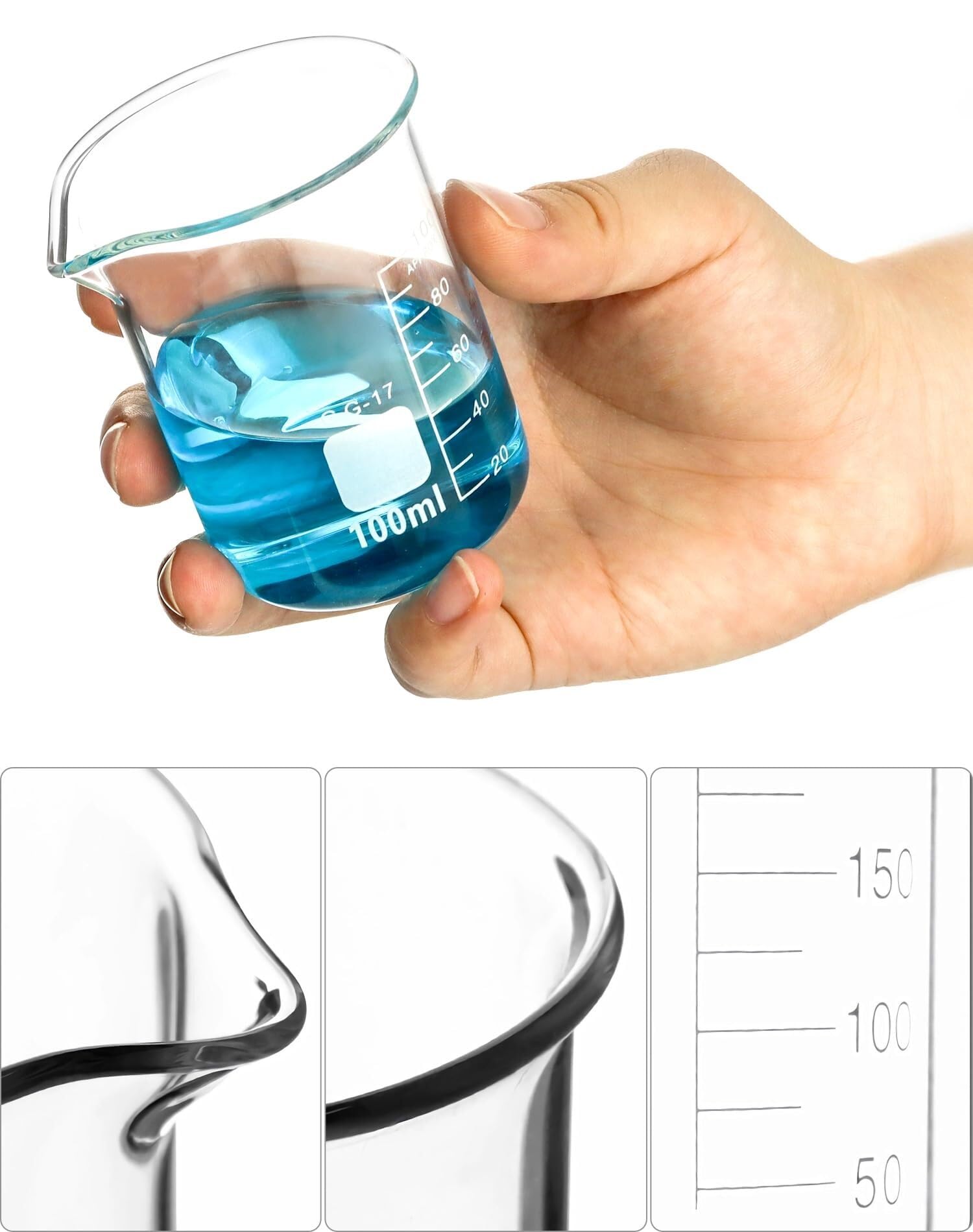 Zlewka laboratoryjna, 5-częściowy zestaw zlewek ze szkła borokrzemianowego z podziałką 5–100 ml do laboratorium i kuchni(25ml - 500ml)