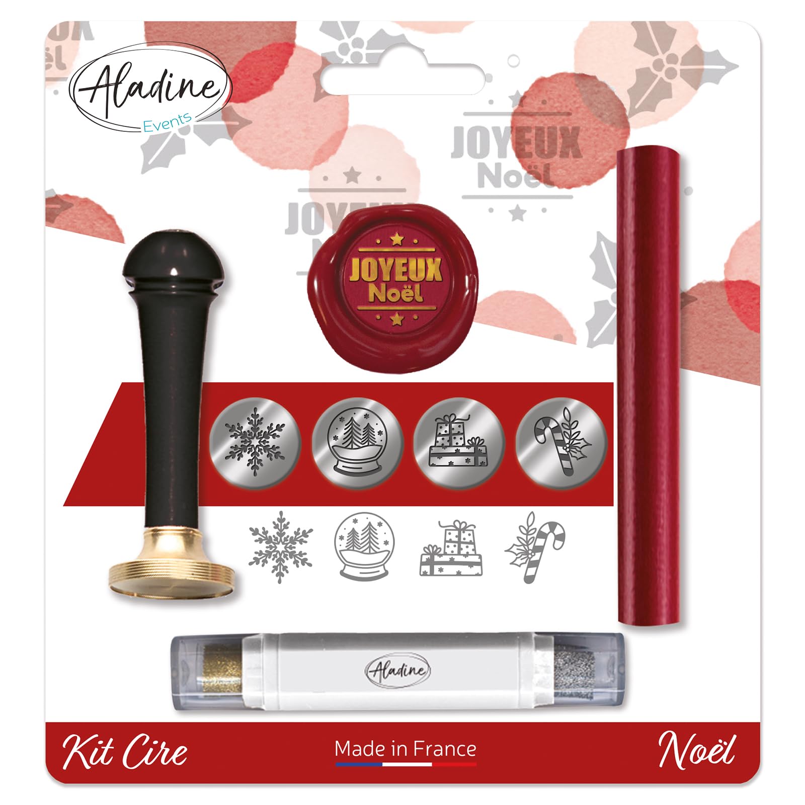 Aladine - Kit di cera per sigillatura di Natale - Scrapbooking e carterie creative - cera + manico + batonnet di finitura + fiocco regalo