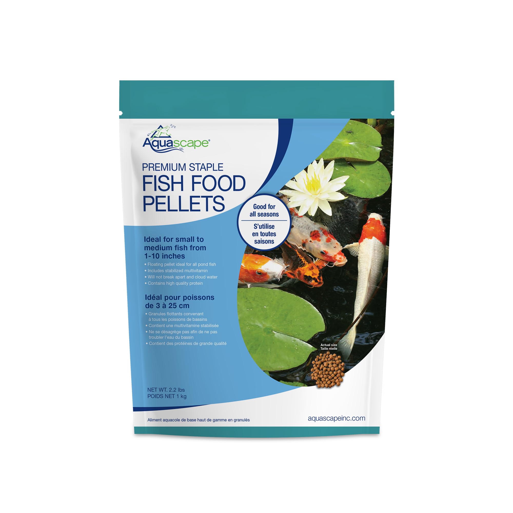 Aquascape Premium Staple Fish Food Pellets for Small to Medium Pond Fish, Medium Pellet, 2.2 Pounds | 98868
