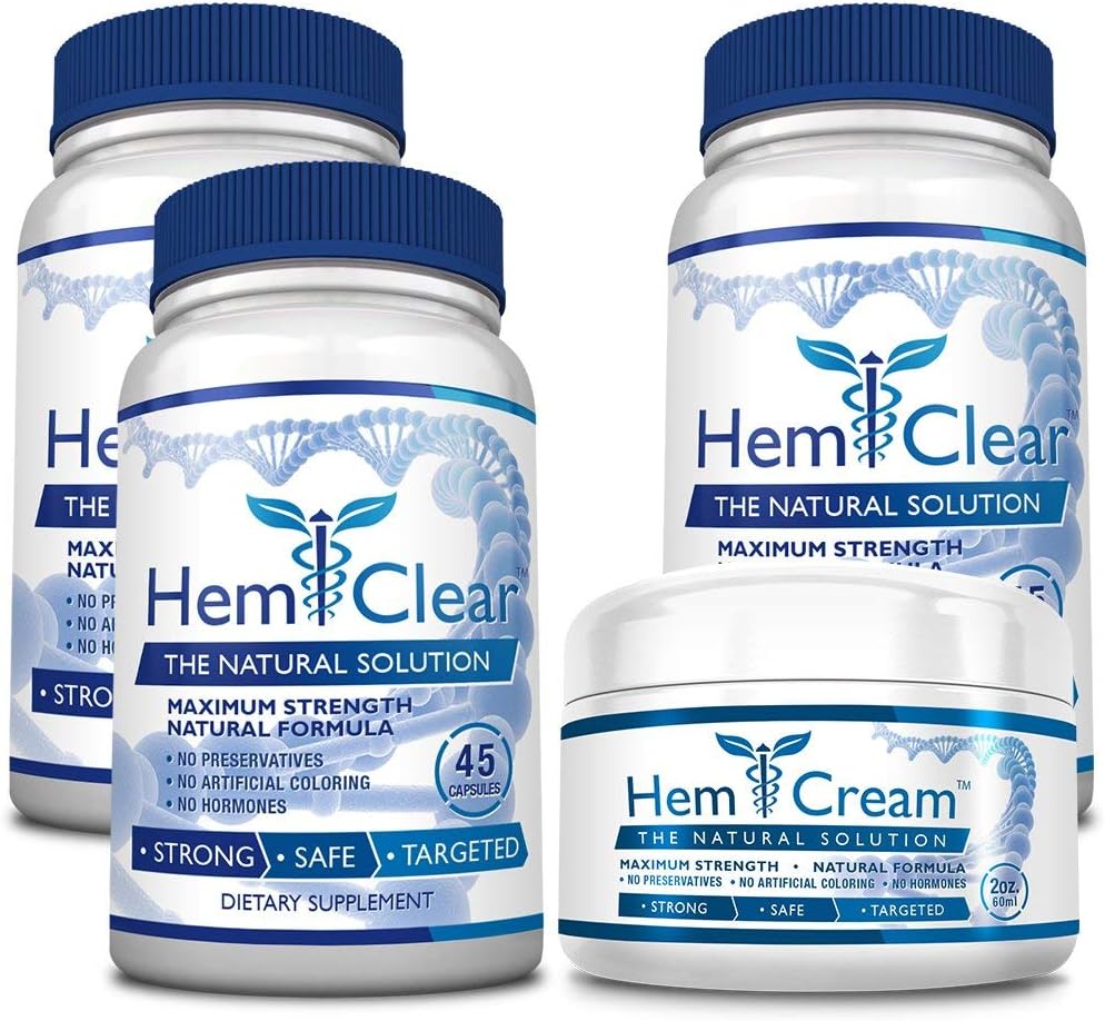 for Hemorrhoids - Vegan, 100% Natural Formula for Hemorrhoid Relief & Vascular Health - Maximum Strength 3 Bottles + 1 Cream