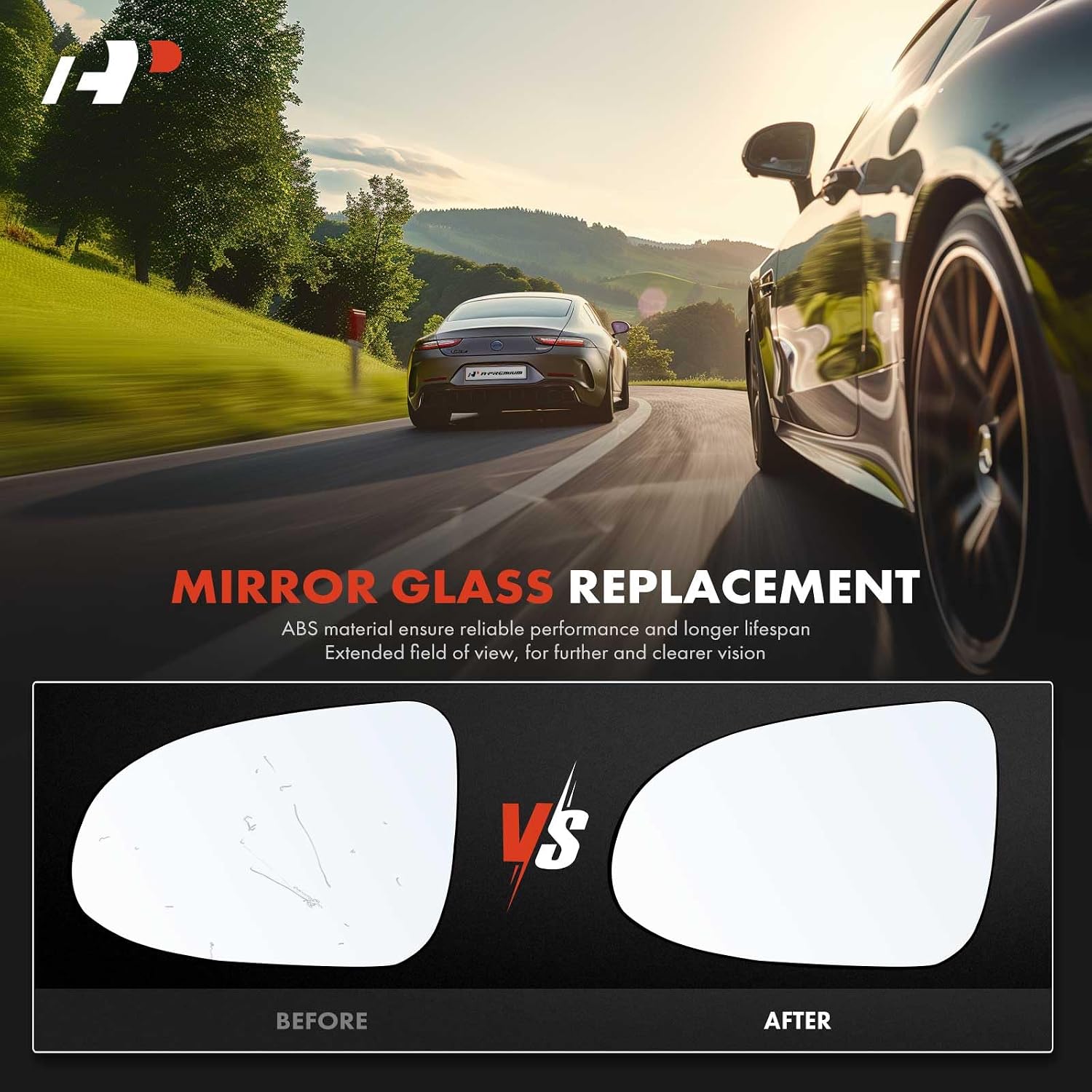 A-Premium Left Driver Side Non-Heated Mirror Glass with Backing Plate - Compatible with Toyota Prius C 2012-2019 - Exterior Side View Flat Mirror