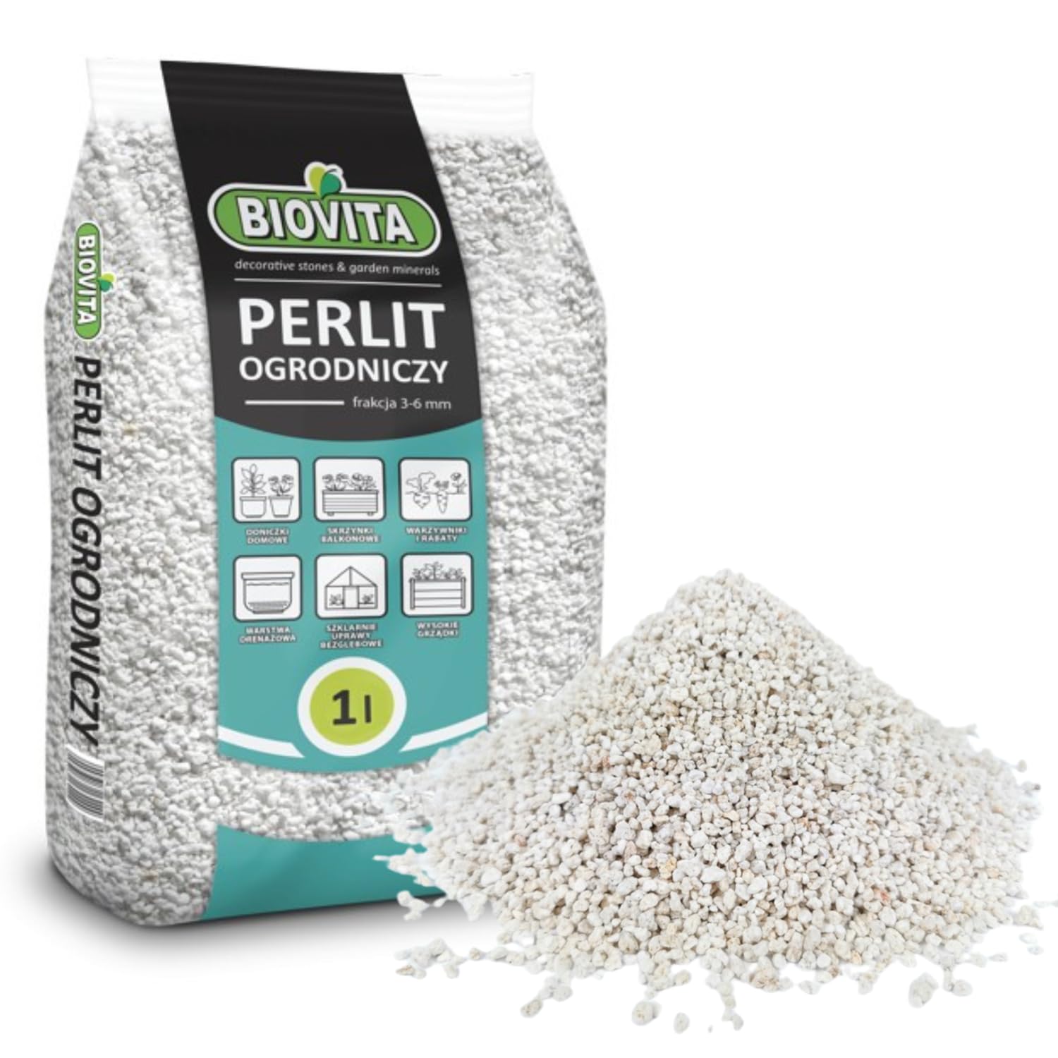 BIOVITA Perlit 1L - Perlite für Pflanzen zur Boden Substratverbesserung - 3-6mm - Bodenverbesserung - Feuchtigkeitsspeicher Substrat - Ideal für Garten & Zimmerpflanzen