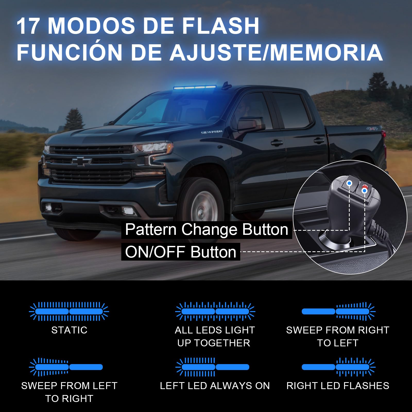 Dinfu 40W Luz de advertencia LED Azul con 17 modos de estroboscopio, luz intermitente de 24 pulgadas para camiones, luz de emergencia Azul para Techo Superior