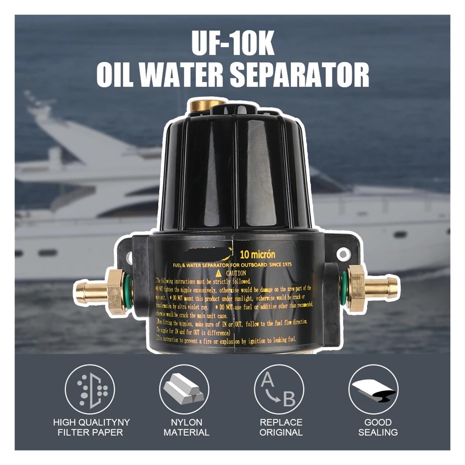 Tanque de combustible for motor fueraborda, UF-10K, motor de gasolina diésel for yate con 2 filtros adicionales, separador de agua y aceite, filtro de combustible