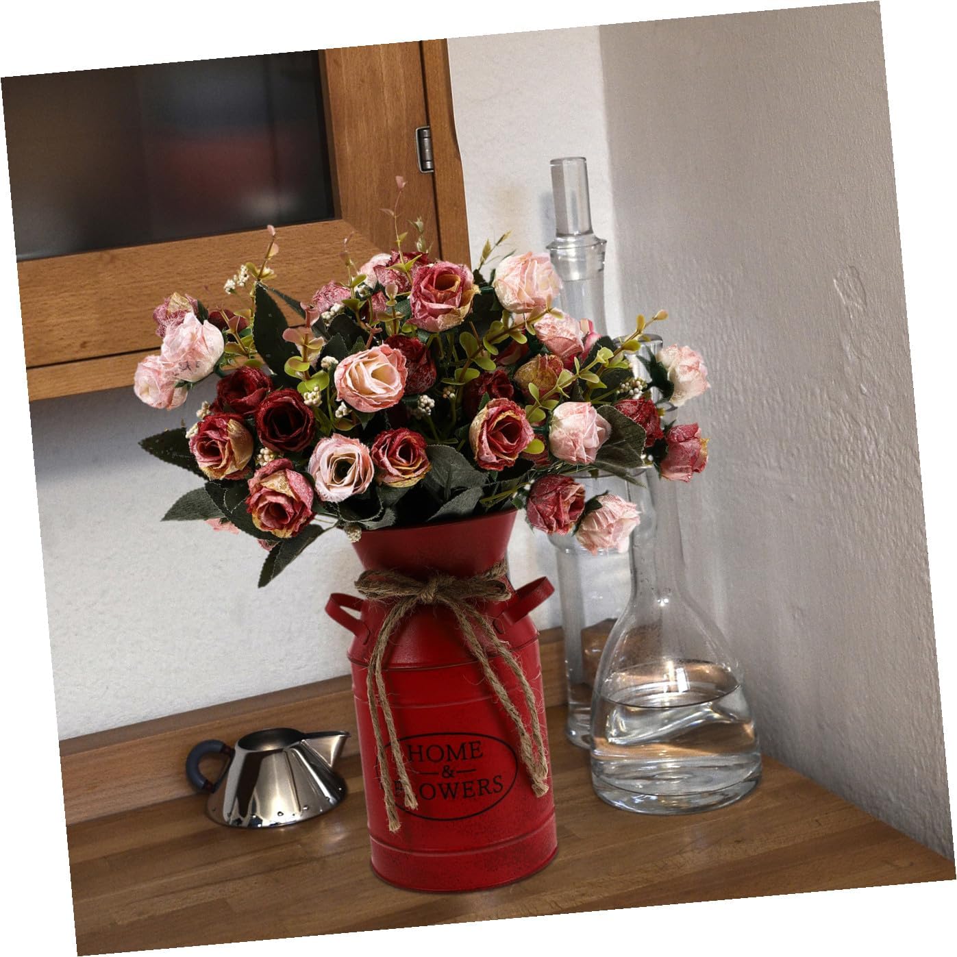 Didiseaon Retro Style Iron Bucket Flower Pot, European Style Dried Flower Arranger Vase Adornment for Home Garden Balcony Decor, 7.48X4.72In