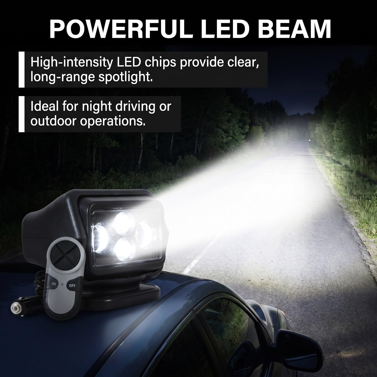 Faro di ricerca per veicoli da 120 W, girevole a 360° con telecomando, potente base magnetica, alta luminosità, impermeabile, ideale per campeggio, barche, camion, fuoristrada(White)
