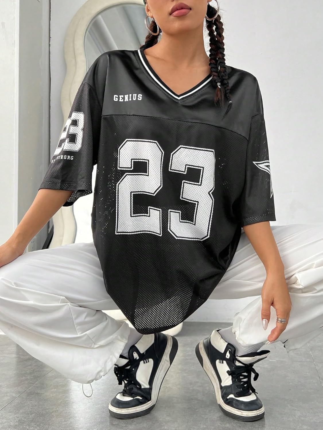 Verdusa Jersey Shirts for Women Y2K Graphic Tees Oversized Streetwear T Shirt V Neck Football Jersey - Image 4