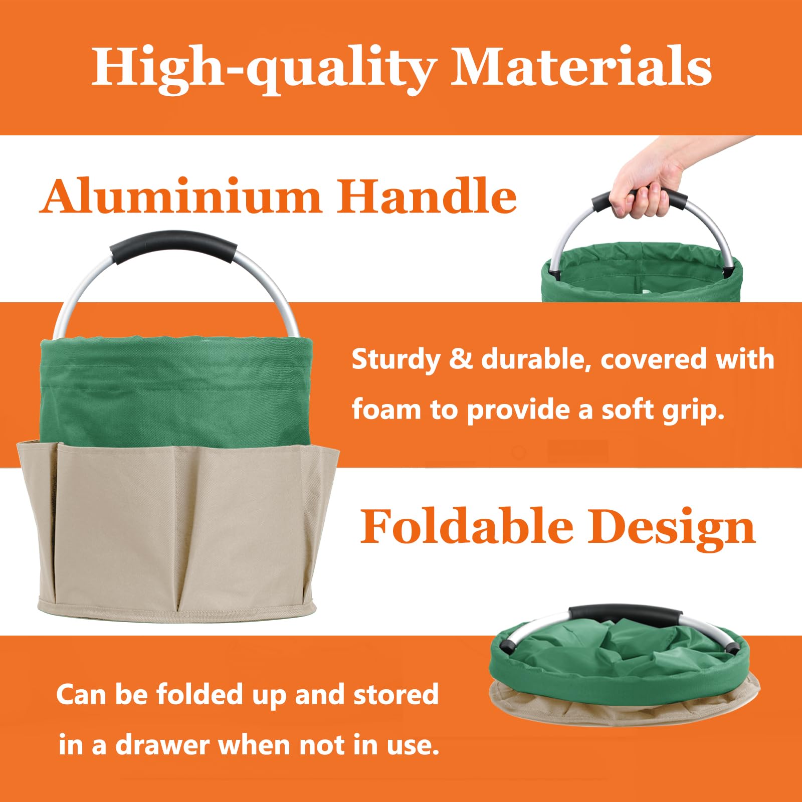 2Pcs Borsa Attrezzi con 6 Tasche, 17L Cestino porta Detersivi Salvaspazio, Cestino Picnic Portatile in Tessuto Oxford 600D, Cestini Portaoggetti per la Doccia, la Pulizia, Cachi con Verde