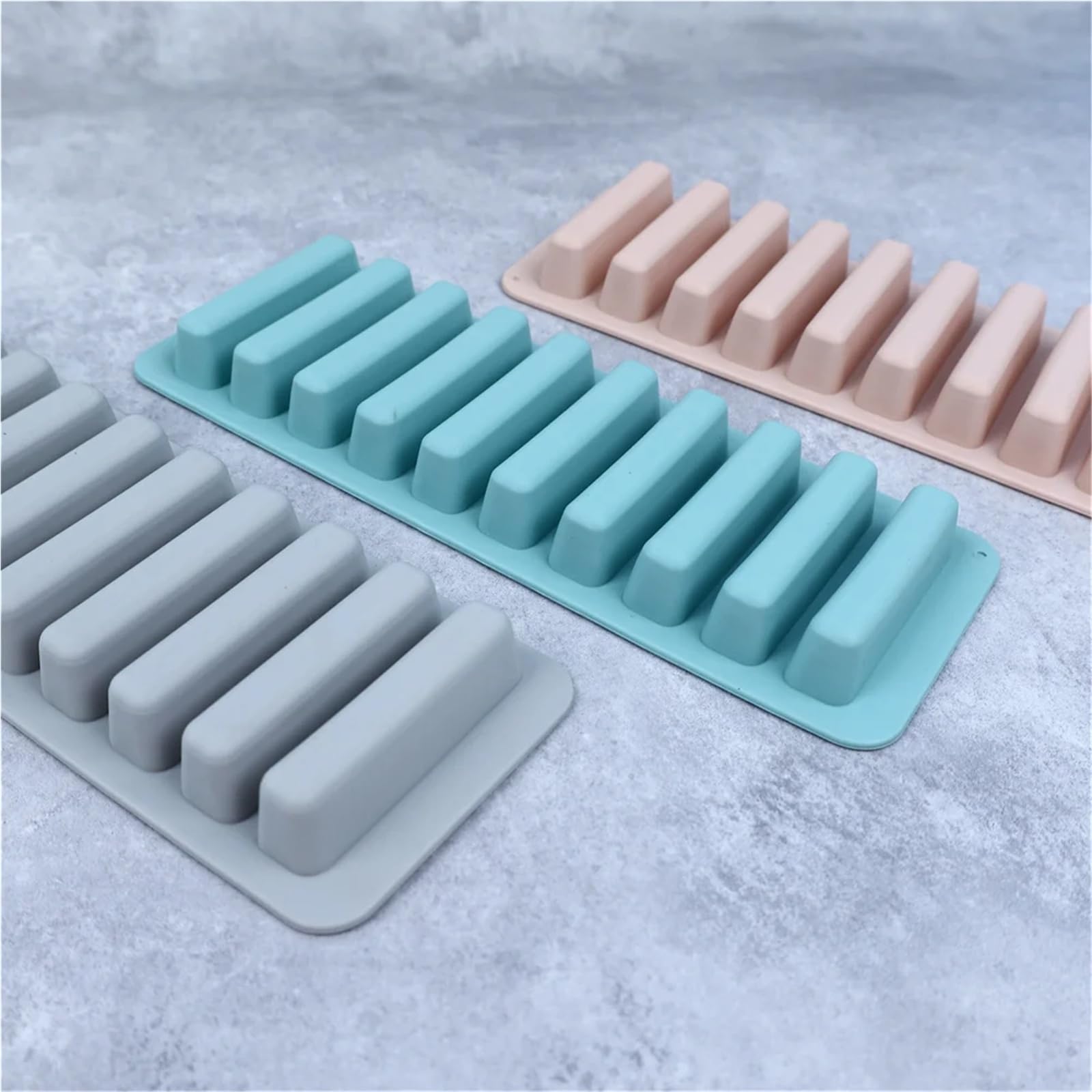 Lot de 3 moules à glaçons carrés en silicone à longues bandes, 10 compartiments