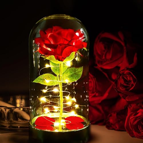 Miniatura 5 de Rosa preiluminada para ella - Día de San Valentín, aniversario, cumpleaños, Navidad, rojo