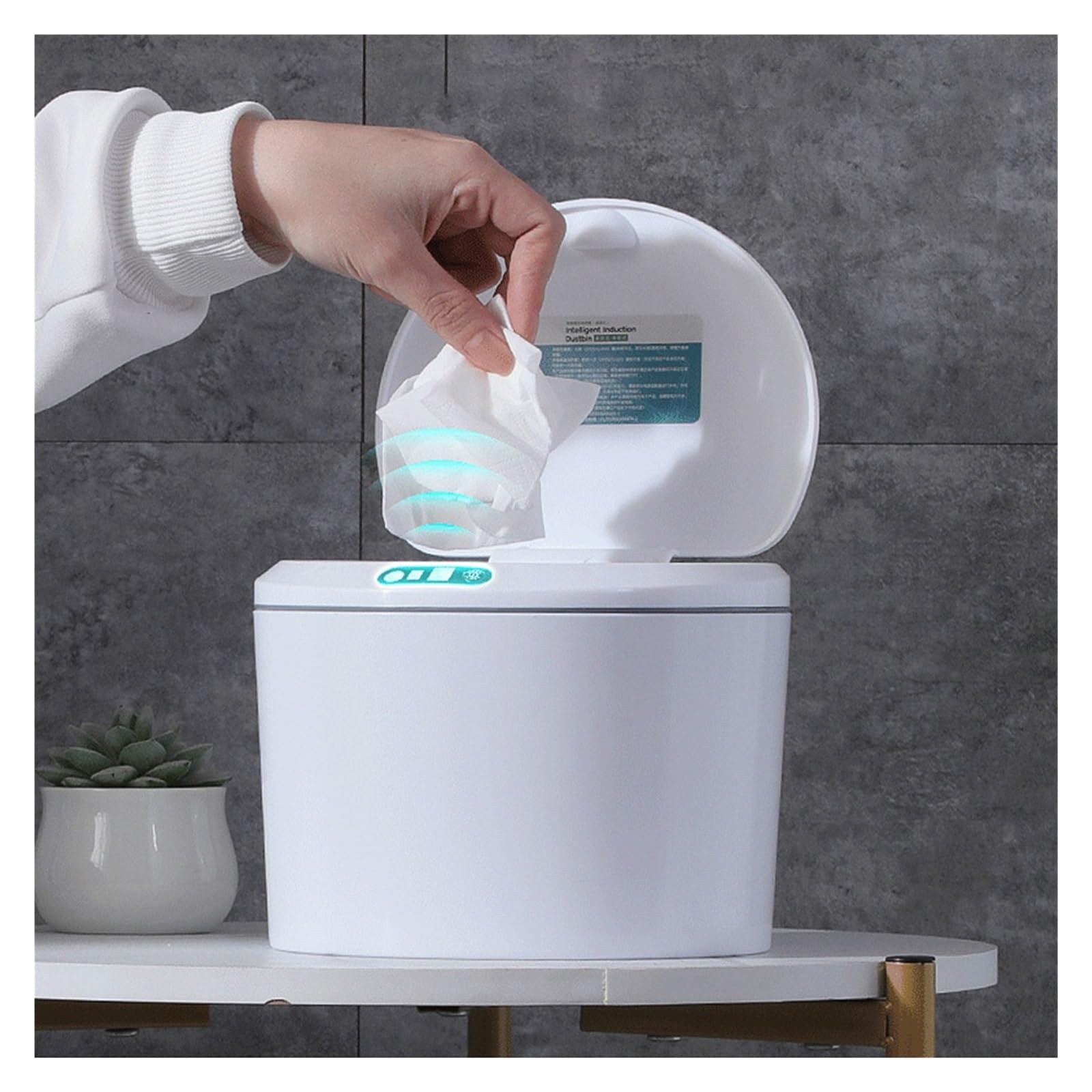 Automatyczne Kosze Na Śmieci 3L Mini Wiadro Wymienny Czujnik Elektryczny Kosz Biurko Akcesoria Do Czyszczenia W Domowym Biurze Kompaktowość I Stabilność(White Battery)