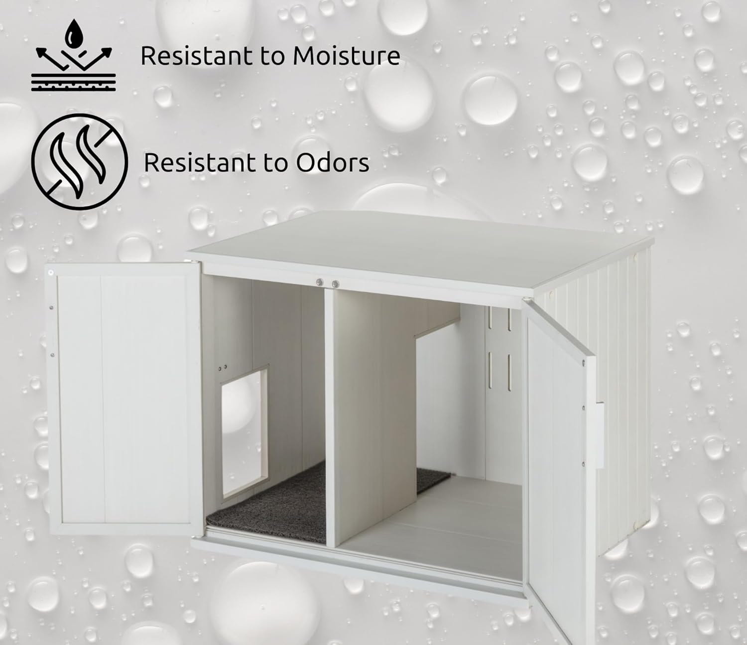 New Age Pet ECOFLEX Promax Litter Loo Litter Box Enclosure Table, Antique White - Durable Wood Plastic Composite Cat Litter Box Furniture with No-Track Litter Mat, 10 Year Warranty