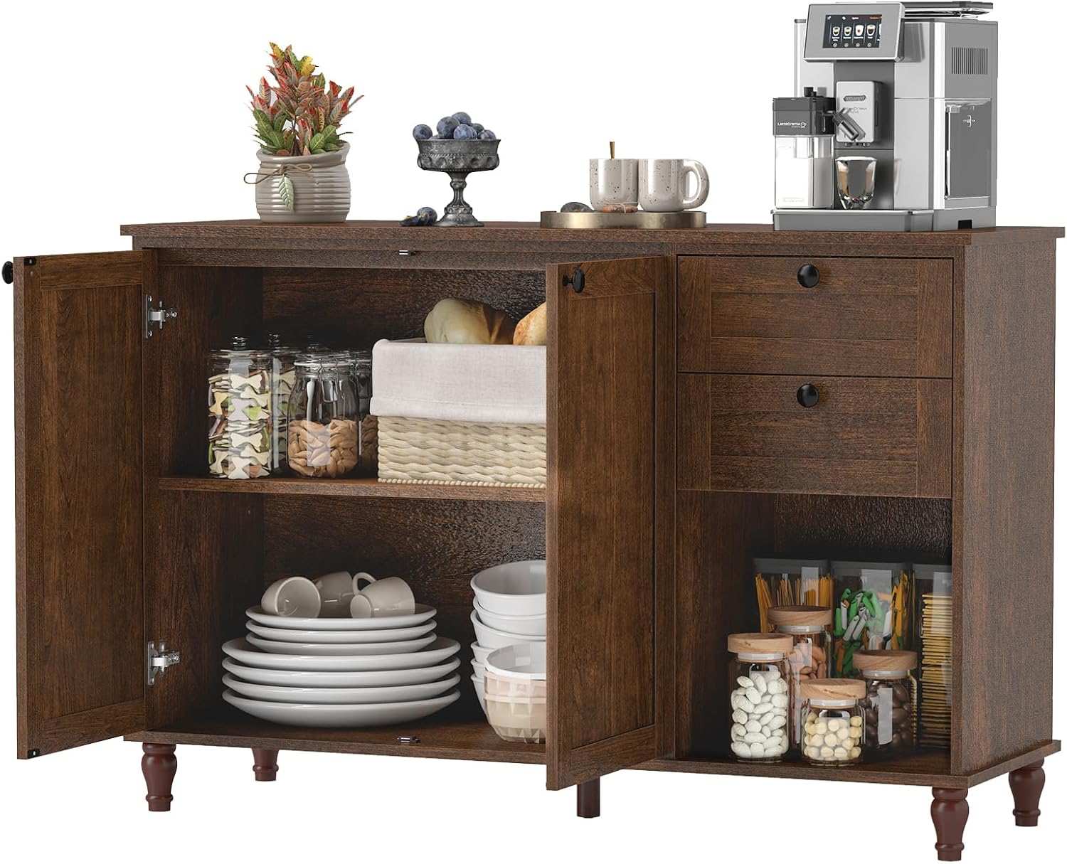 ANJ 47‘’ TV Stand for Living Room, Mid-Century Modern TV Console with Storage Cabinet, Wooden Television Furniture for Living Room, Entertainment Center with Ample Large Storage Space