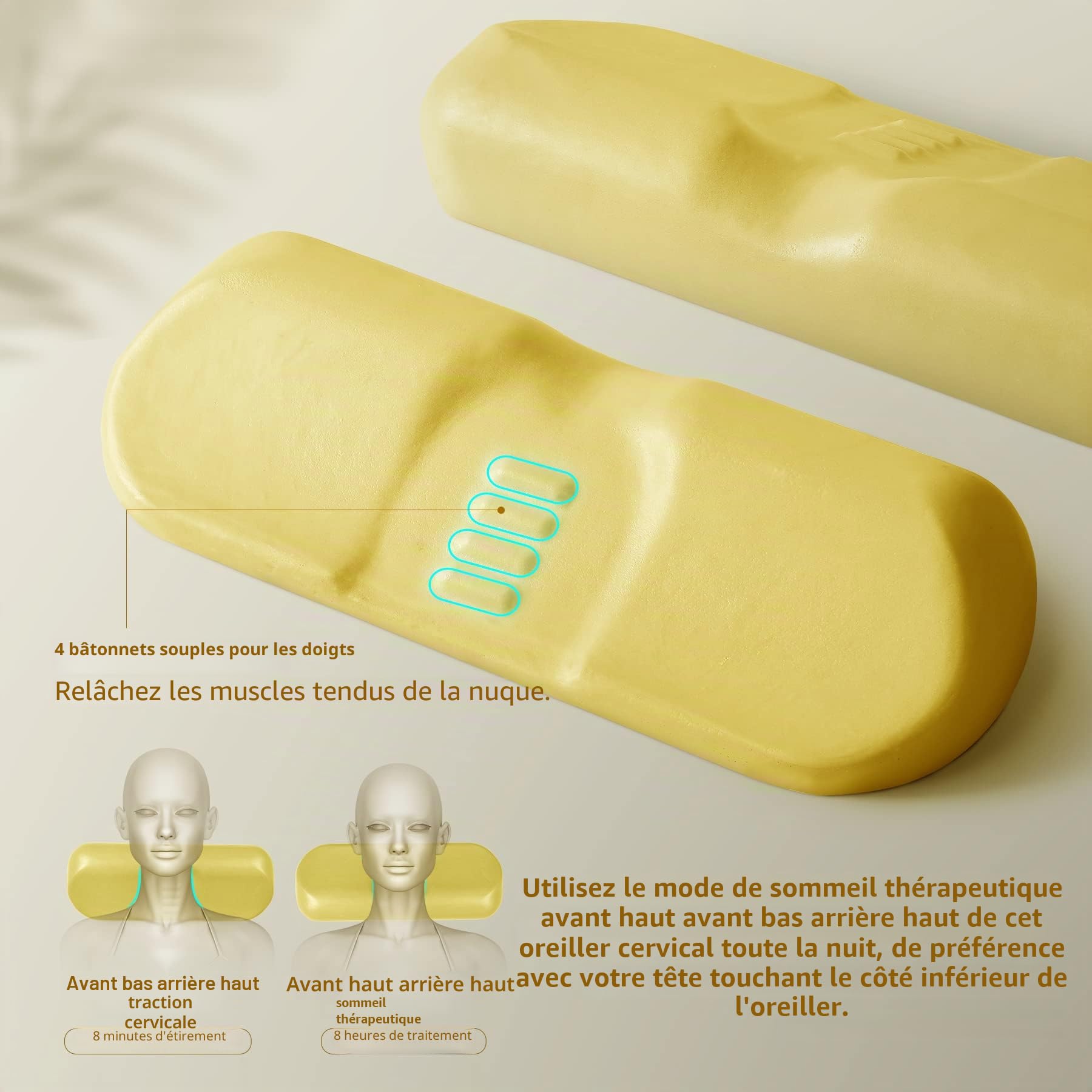Coussins de cou cervical pour le soulagement de la douleur pendant le sommeil, coussin de soutien cervical en mousse à mémoire de haute densité pour le soulagement des douleurs cervicales, coussin de