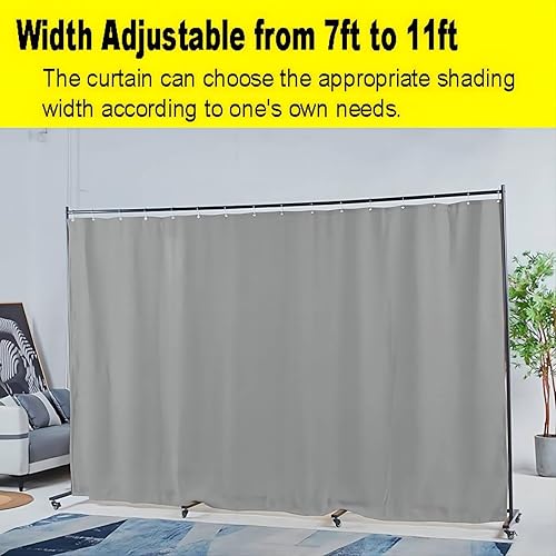 Miniatura 5 de Divisor de pared para habitación, ancho ajustable de 7 pies a 11 pies, marco de metal con ruedas universales bloqueables, pantalla de privacidad