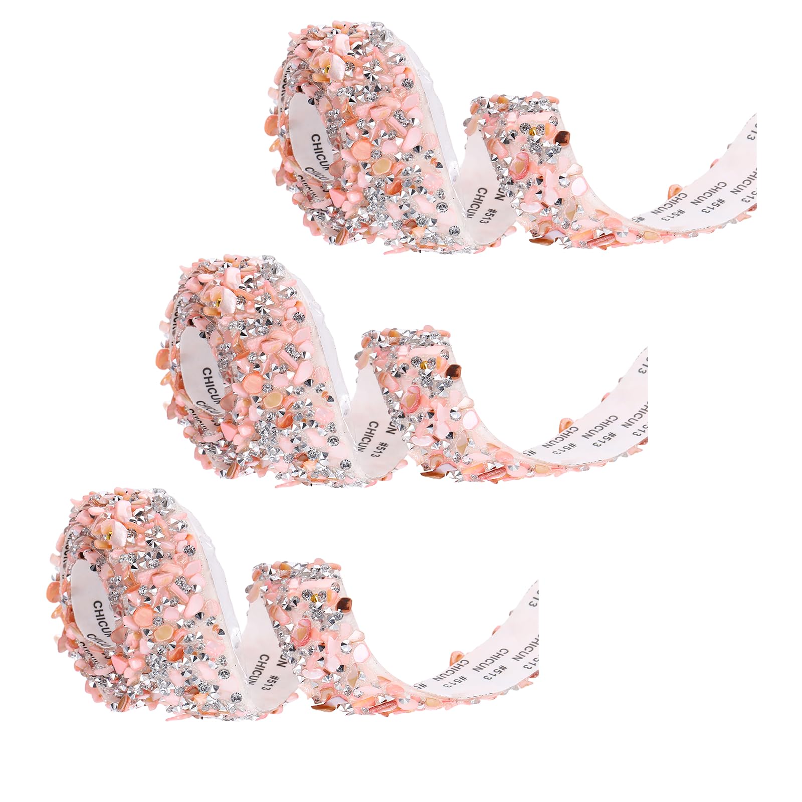sourcing map 3 Rolls 1 Yard x 0.79" Crystal Rhinestone Ribbon, Self Adhesive Resin Crystal Trim Ribbon Strips, Sparkling Gemstone Trims for DIY Crafts, Clothes, Party Decoration, Pink