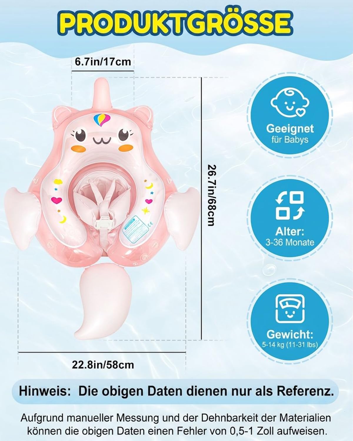Schwimmring Baby, Baby Schwimmring mit UPF50+ Sonnendachm Abnehmbaren, Verstellbarer Sicherheitssitz, Schwimmhilfe Kinder, Anti-Umkippen Aufblasbare Schwimmreifen für ab 3-36 Monate