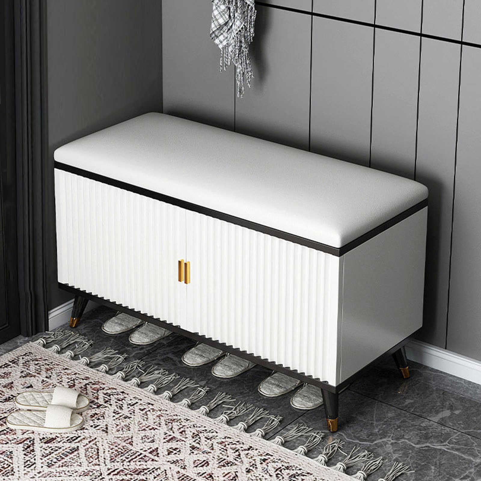 MSHGSKU Modern Shoe Rack Bench with Hidden Door Slim Shoe Cabinet nizer for High Heels Entryways Hallways Closets.