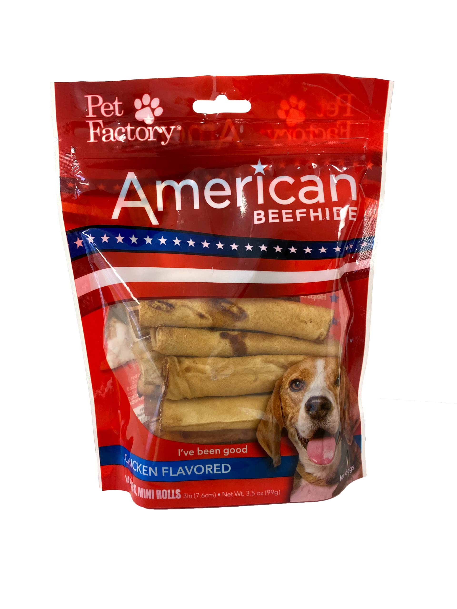 Pet FactoryAmerican Beefhide 3-3.5" Mini Rolls Dog Chew Treats - Chicken Flavor, 14 Count/1 Pack