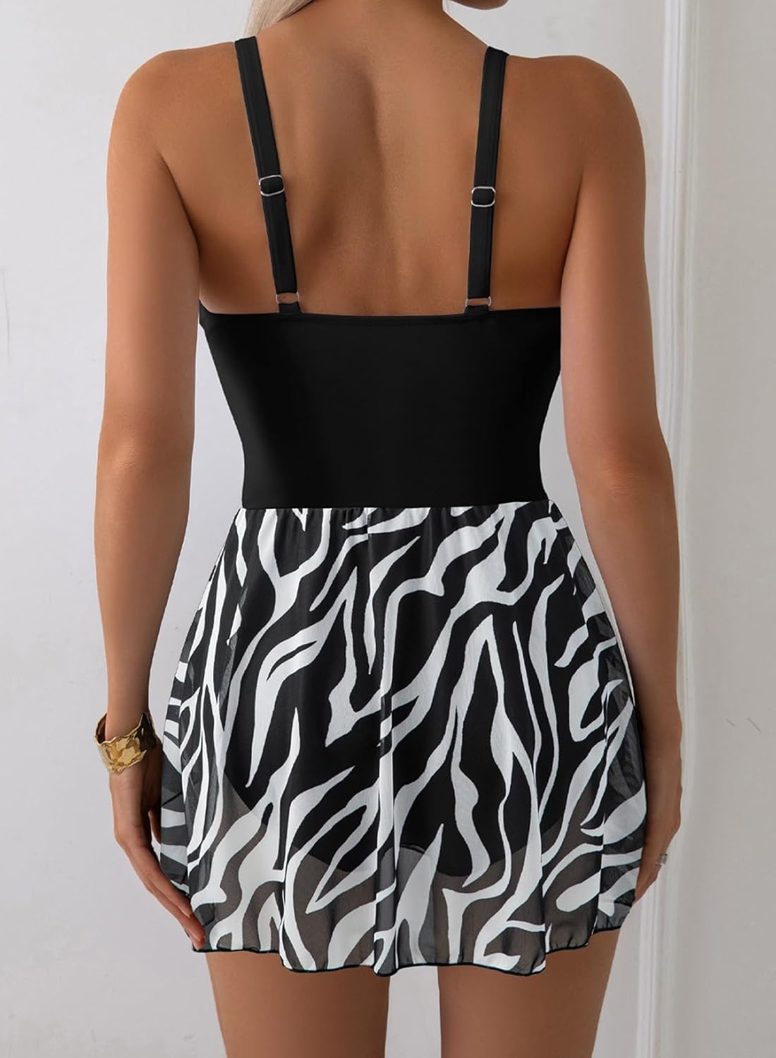 Aleumdr One Piece Swimdress Swimsuit for Women Tummy Control with Mesh Skirt Tie Knot Swim Dresses Bathing Suit - Image 3