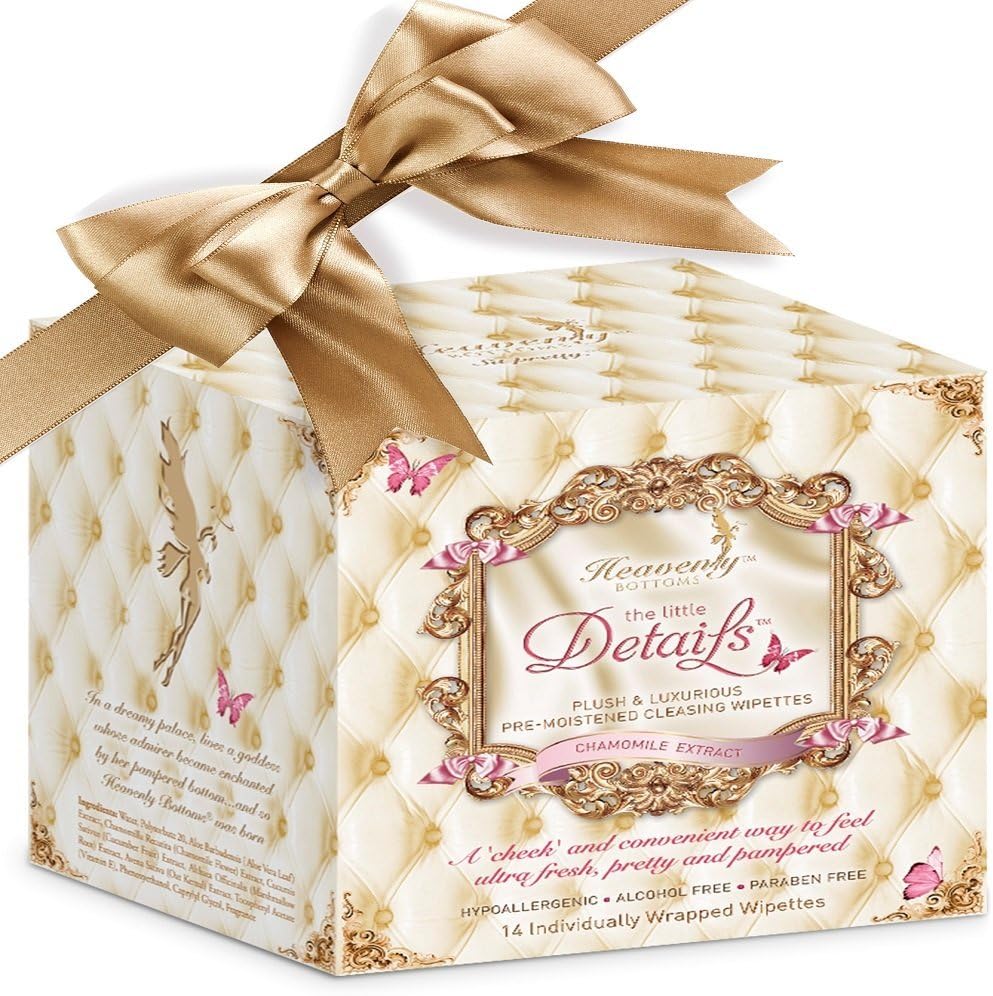 "Cheeky" Cleansing Wipes with Chamomile Vitamin E Aloe Vera - 14 Deluxe Individually Wrapped Travel Size Wipes