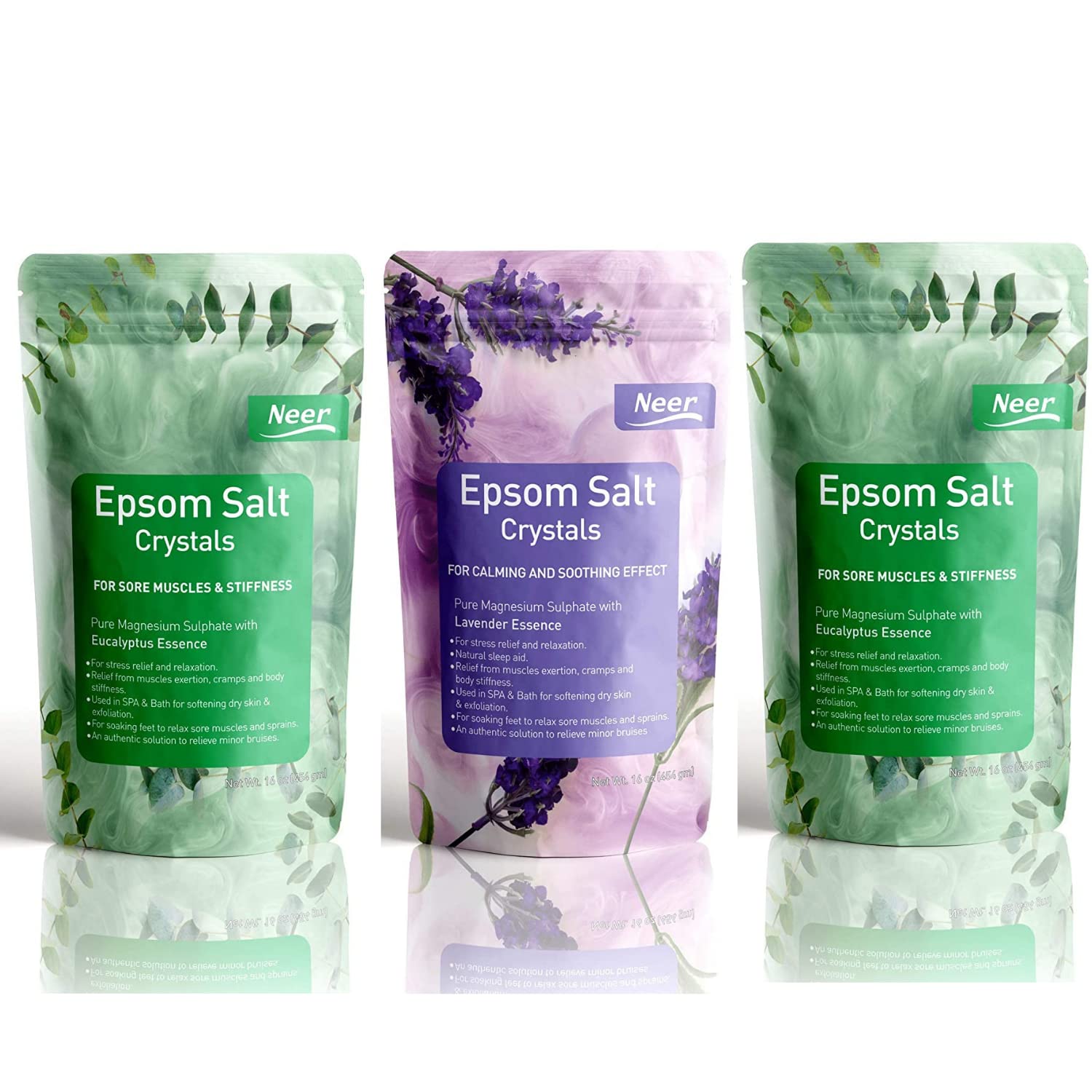 Neer Epsom Salt for Softening Dry Skin,Bathing,Eases stress and relaxes the body bath salt combo pack of 3-image-10