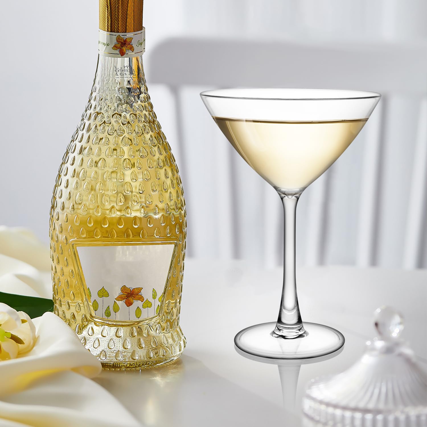 ShiuShing Clear Martini Glasses Set of 6, 6oz Stemmed Cocktail Glasses BPA-Free,Reusable Dishwasher-Safe