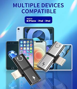 Lightning Headphone Splitter for Apple iPhone Aux Adapter 2in1(2Pack) Dual Lightning Ports 14 13 12 Pro Max Audio Charger Jack Earphone Charging Cable Adaptor for iPad Mini Connector Charge Converter