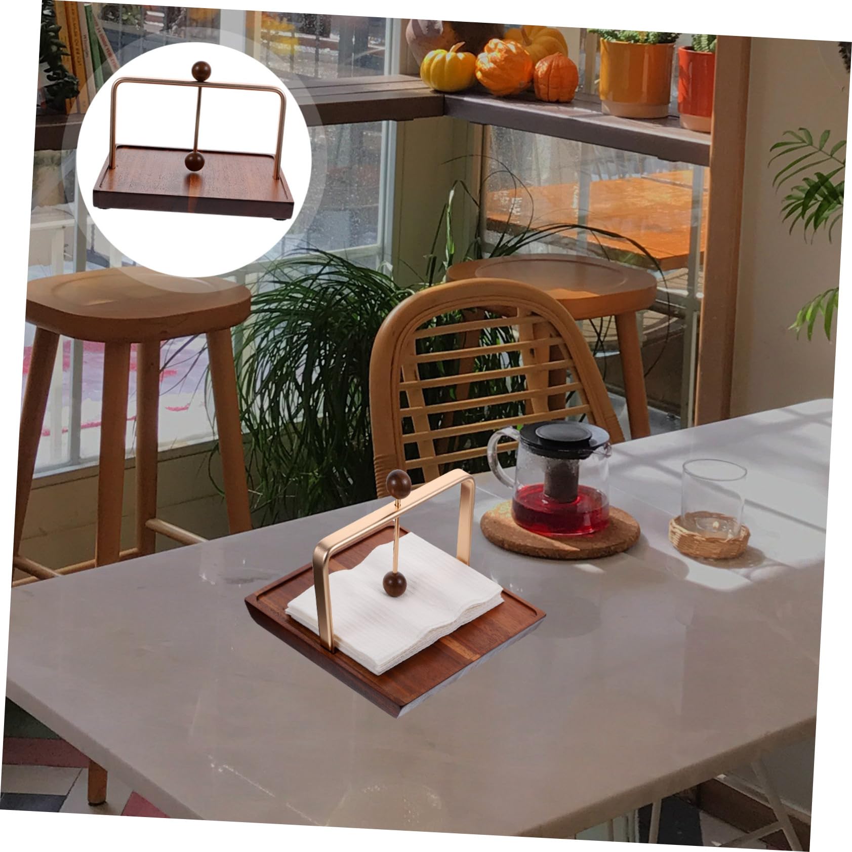 Gatuida Servilletero de Mesa Diseño Cuadrado Práctico y Elegante de Madera y Hierro Gran Capacidad para Cocina, Restaurante o Escritorio