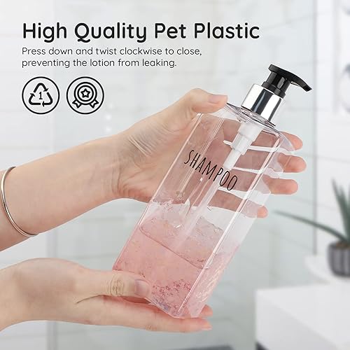 Miniatura 2 de Segbeauty Dispensador de jabón transparente, botellas de champú y acondicionador recargables de 16.9 onzas, dispensador cuadrado de plástico vacío